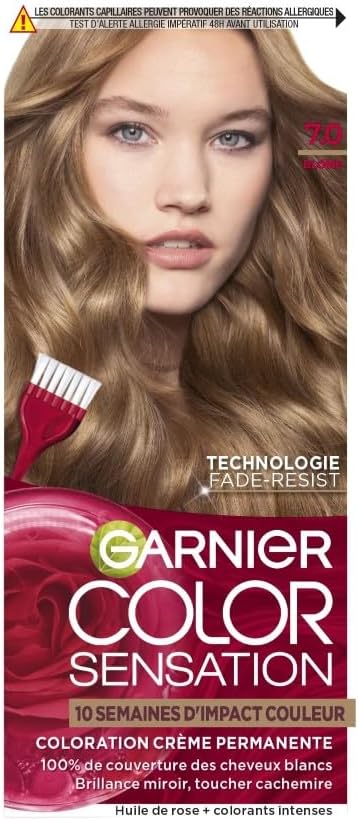 Garnier - Color Sensation 7.0 - blond - coloration permanente, couvre 100% cheveux blancs, tenue 10 semaines