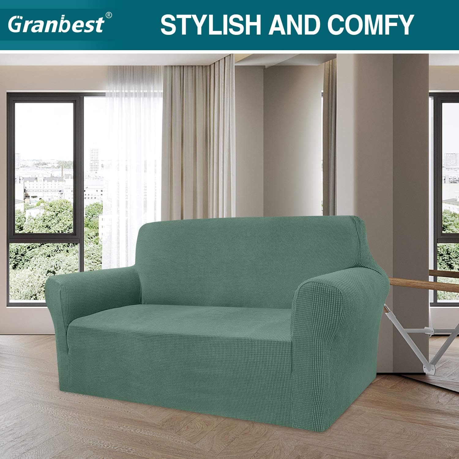 Granbest - housse canapé moderne - 2 places - jacquard élastique, vert