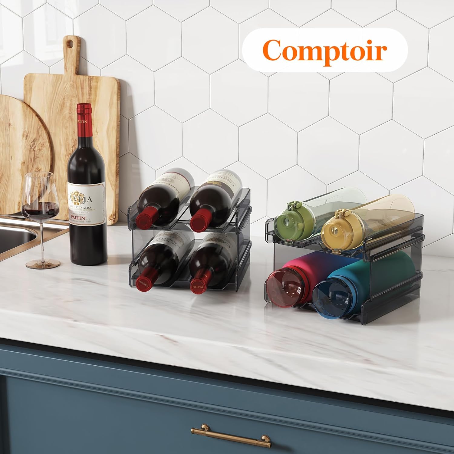 Lifewit - Casier à vin empilable - 29x20x11cm - lot de 2, plastique, 8 bouteilles, noir