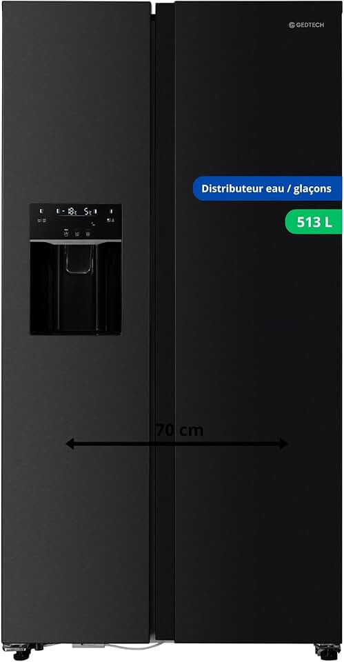 GEDTECH - Réfrigérateur Side by Side 513L, eau et glaçons, GSBSA513DX