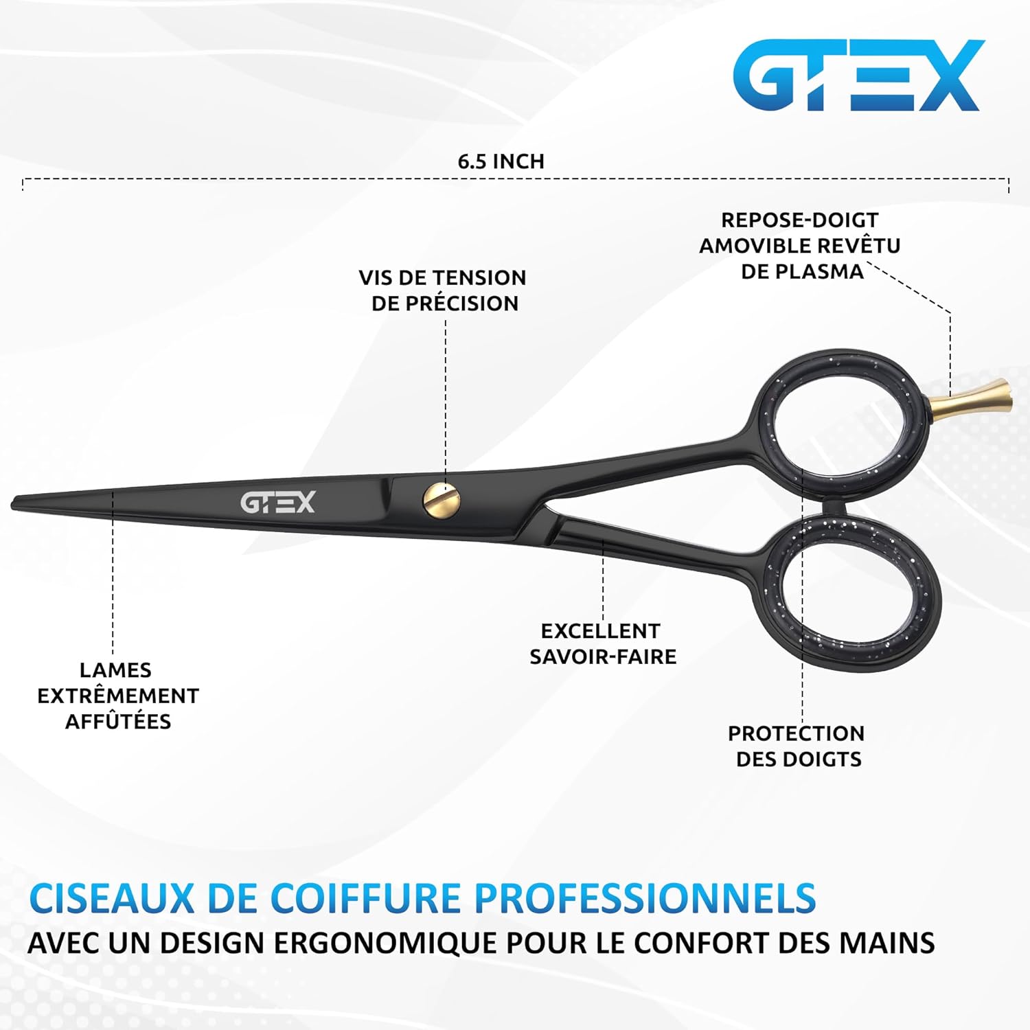 GTEX - Ciseaux Coiffure Pro - 6,5 pouces - acier inox haut carbone