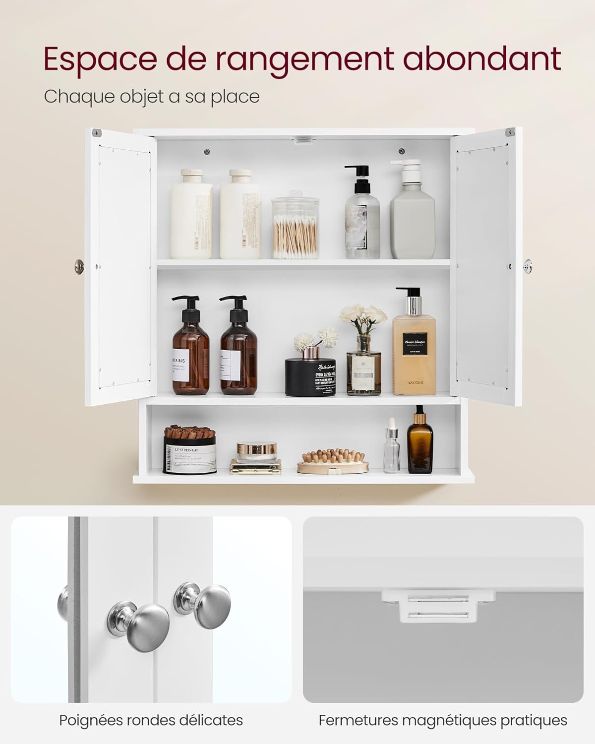 VASAGLE - armoire murale salle de bain, miroir, étagère réglable, 13x56,5x58,5 cm - LHC002