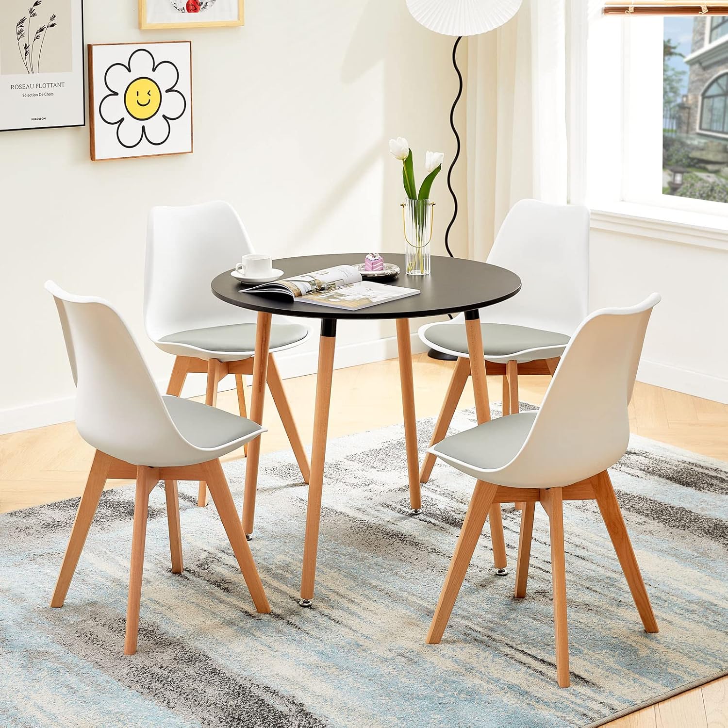 EGGREE - Lot de 8 chaises scandinaves - bois hêtre - assise cuir PU