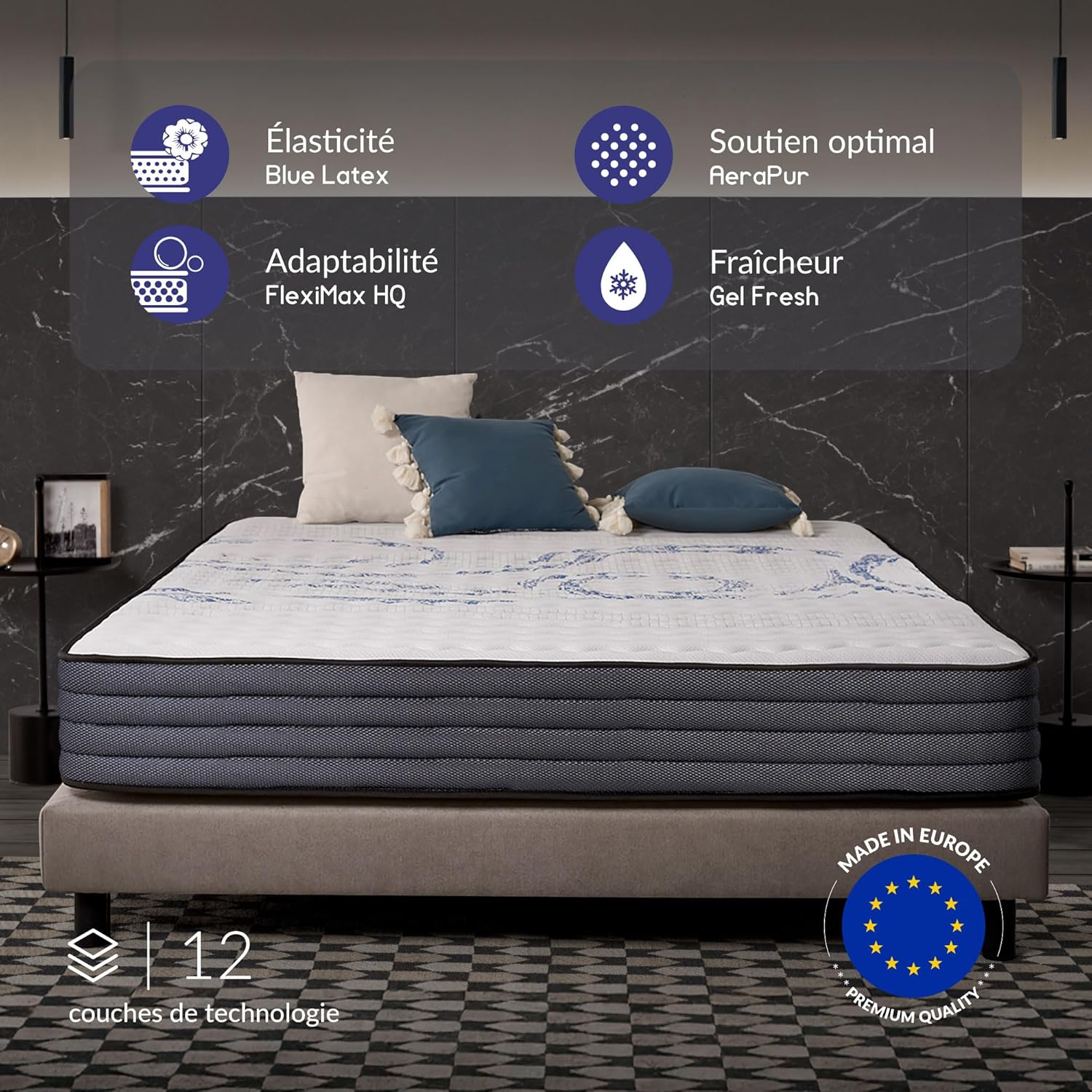 Naturalex - PerfectSleep - 160x200 cm - mousse mémoire, latex, mi-ferme, réversible