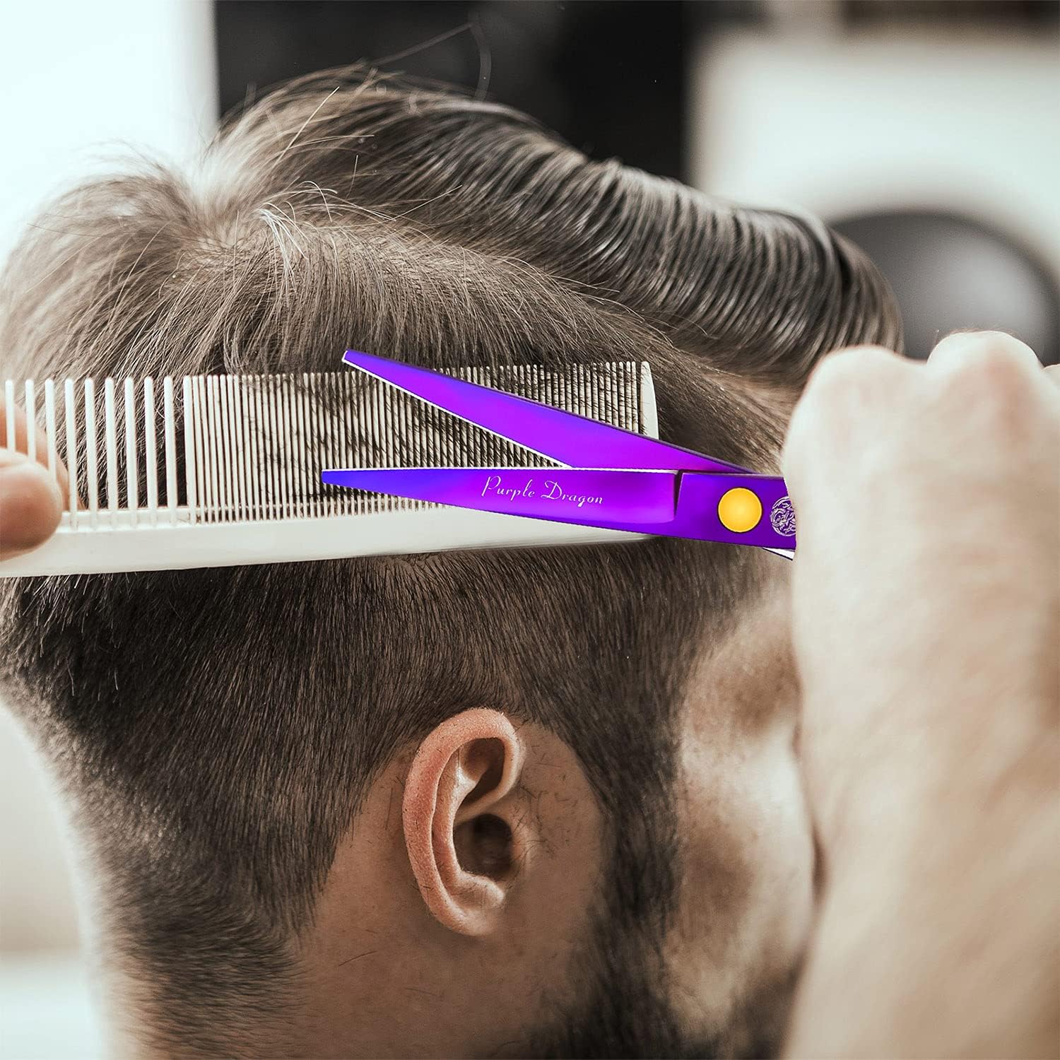 Kit de ciseaux de coiffure - 5,5 pouces - inox violet, peigne, rasoir