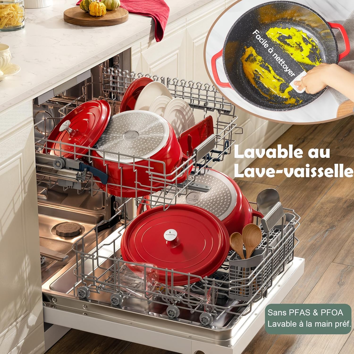 Rossetto - cocotte ronde 28cm - fonte d’aluminium, céramique, 6,6L, induction, four 220°C