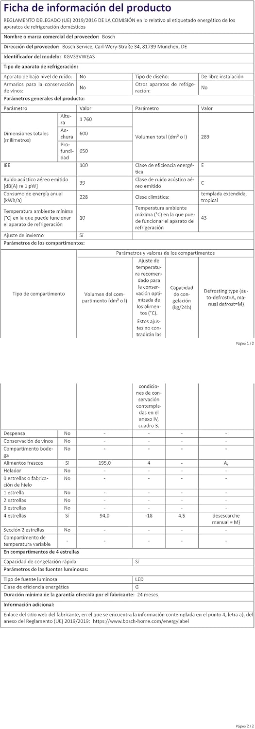 Bosch - KGV33VWEAS Série 4 - 176x60 cm - 195L/94L - blanc - KGV33VWEAS
