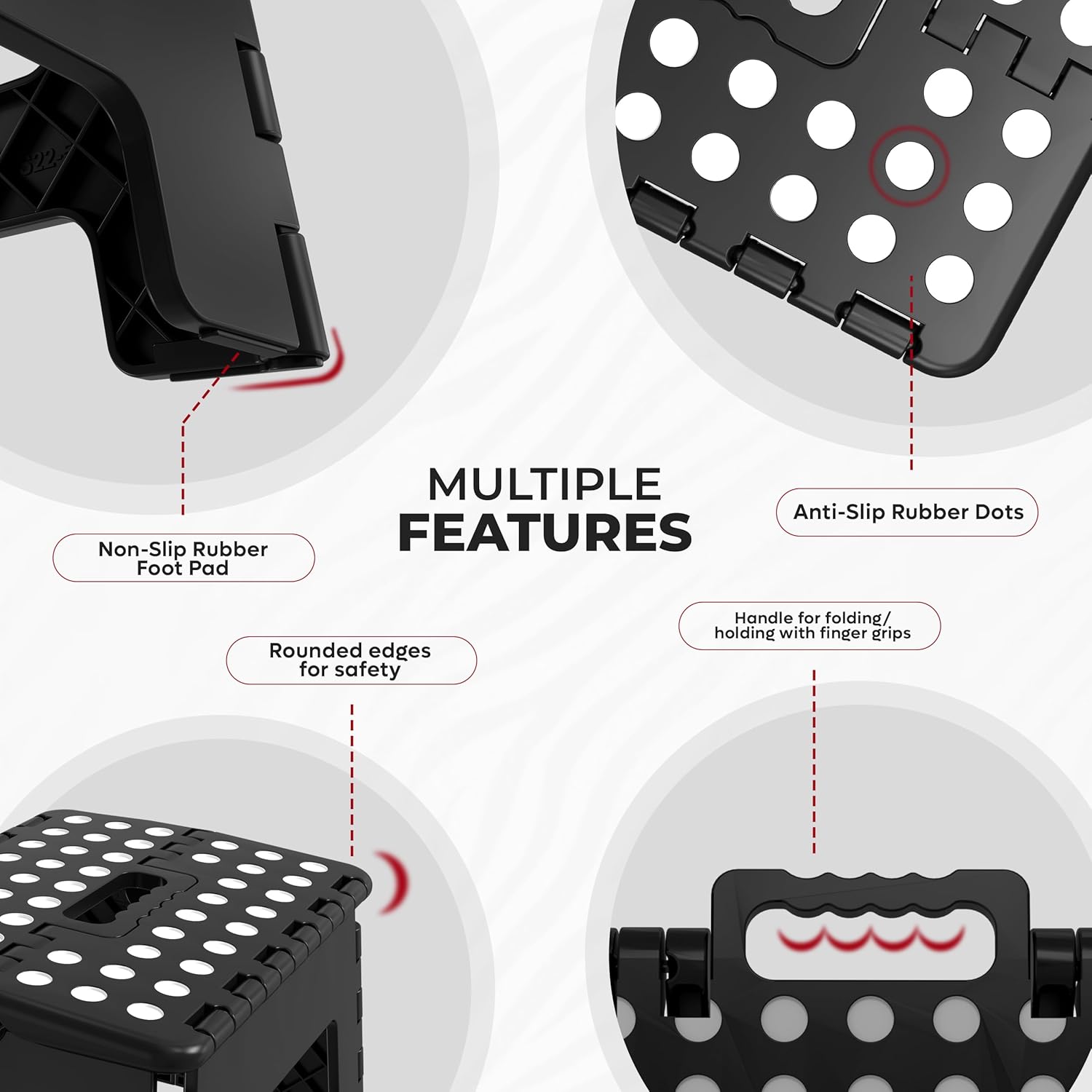 Utopia Home - tabouret pliant 23 cm - pack de 2, support 136 kg, poignée transport