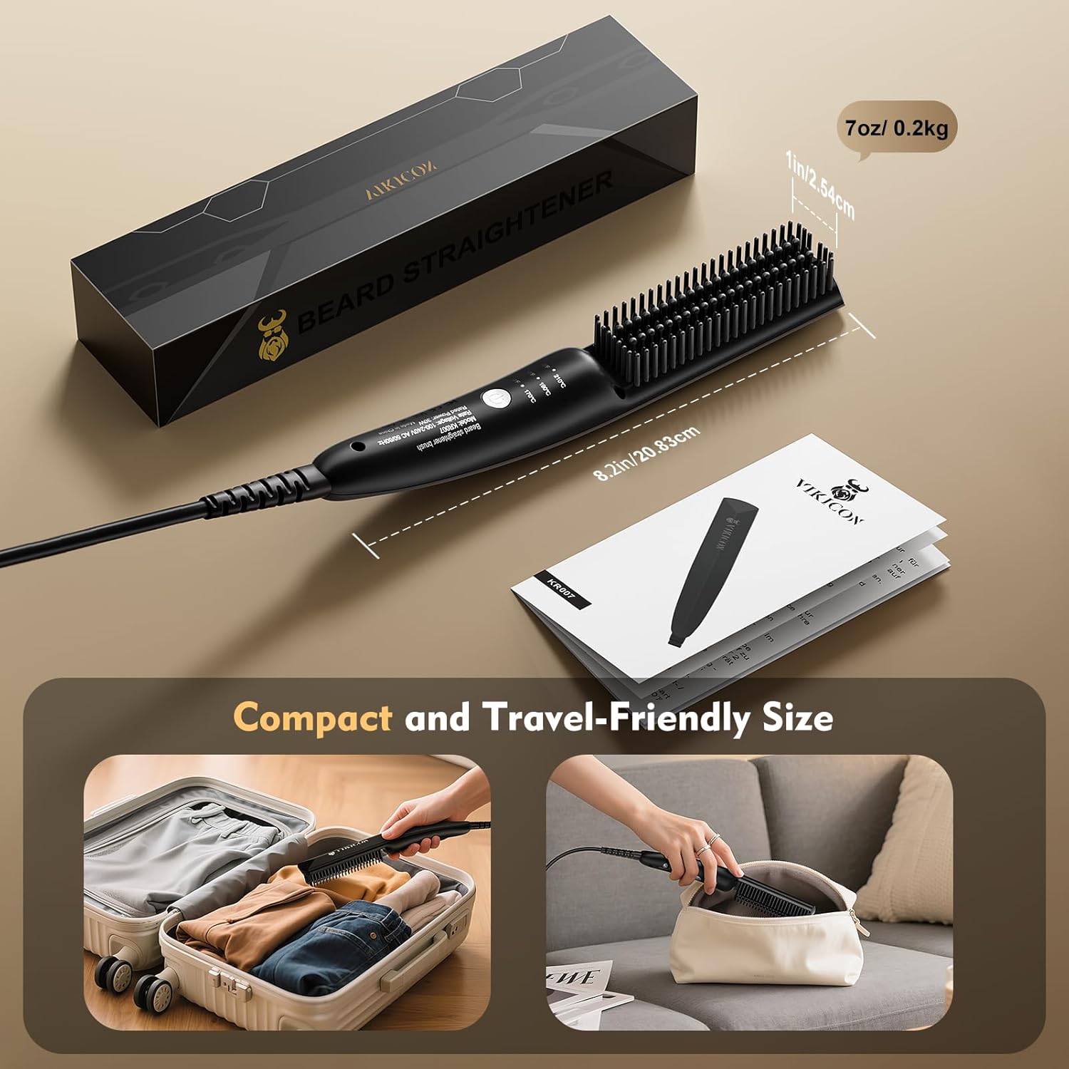 VIKICON - lisseur barbe mini - compact - ionique, chauffe rapide