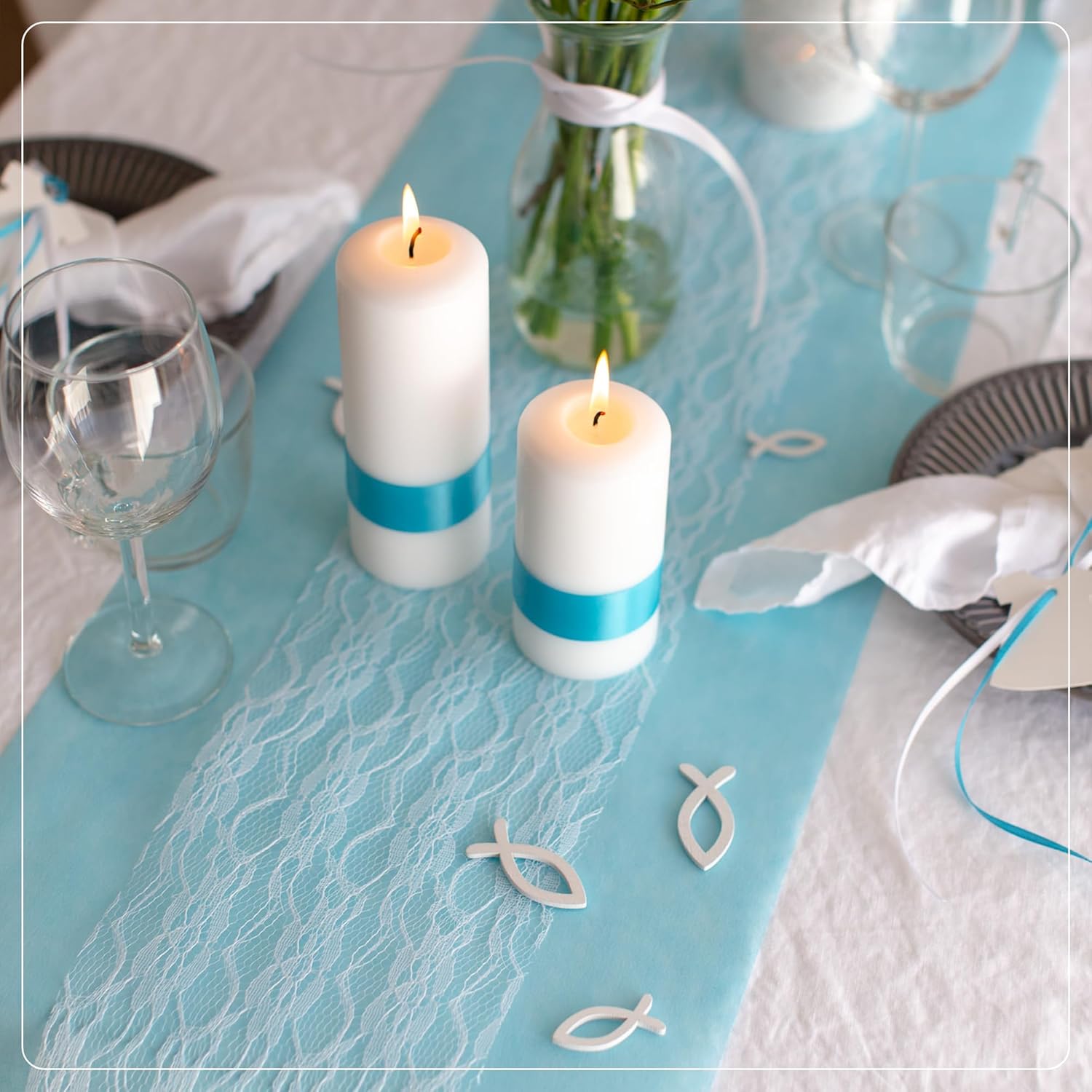 100%Mosel - Chemin de table non-tissé - 30x2500 cm - Bleu ciel, nappe festive