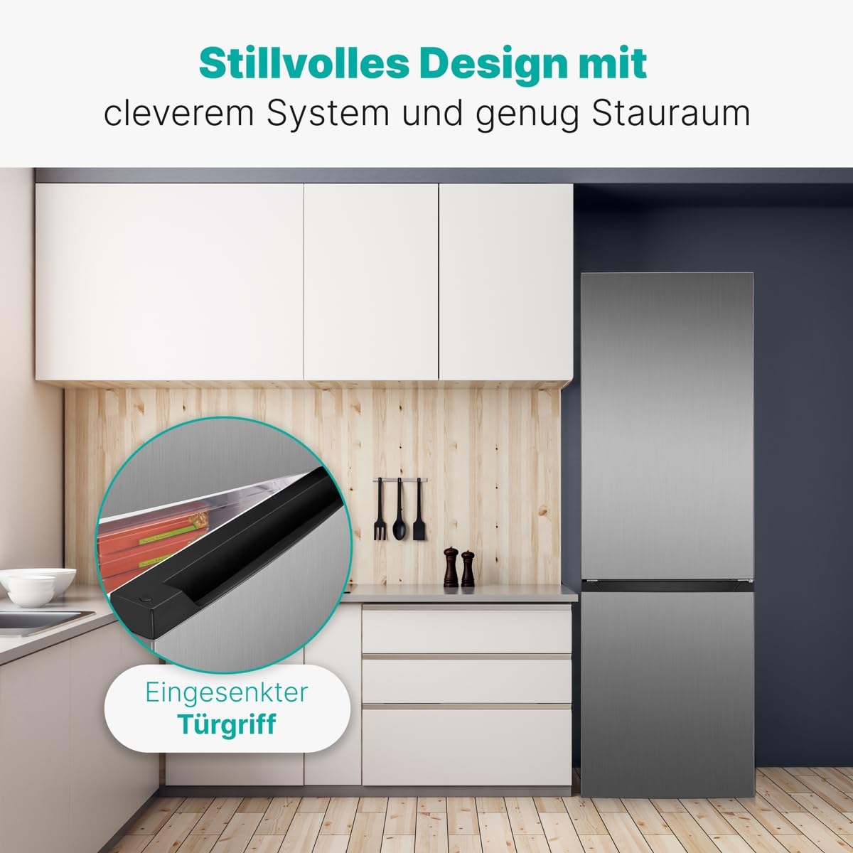 Bomann - réfrigérateur congélateur inox - 315L - contrôle température, LED, 4 clayettes, pieds réglables - KG7357-Inox