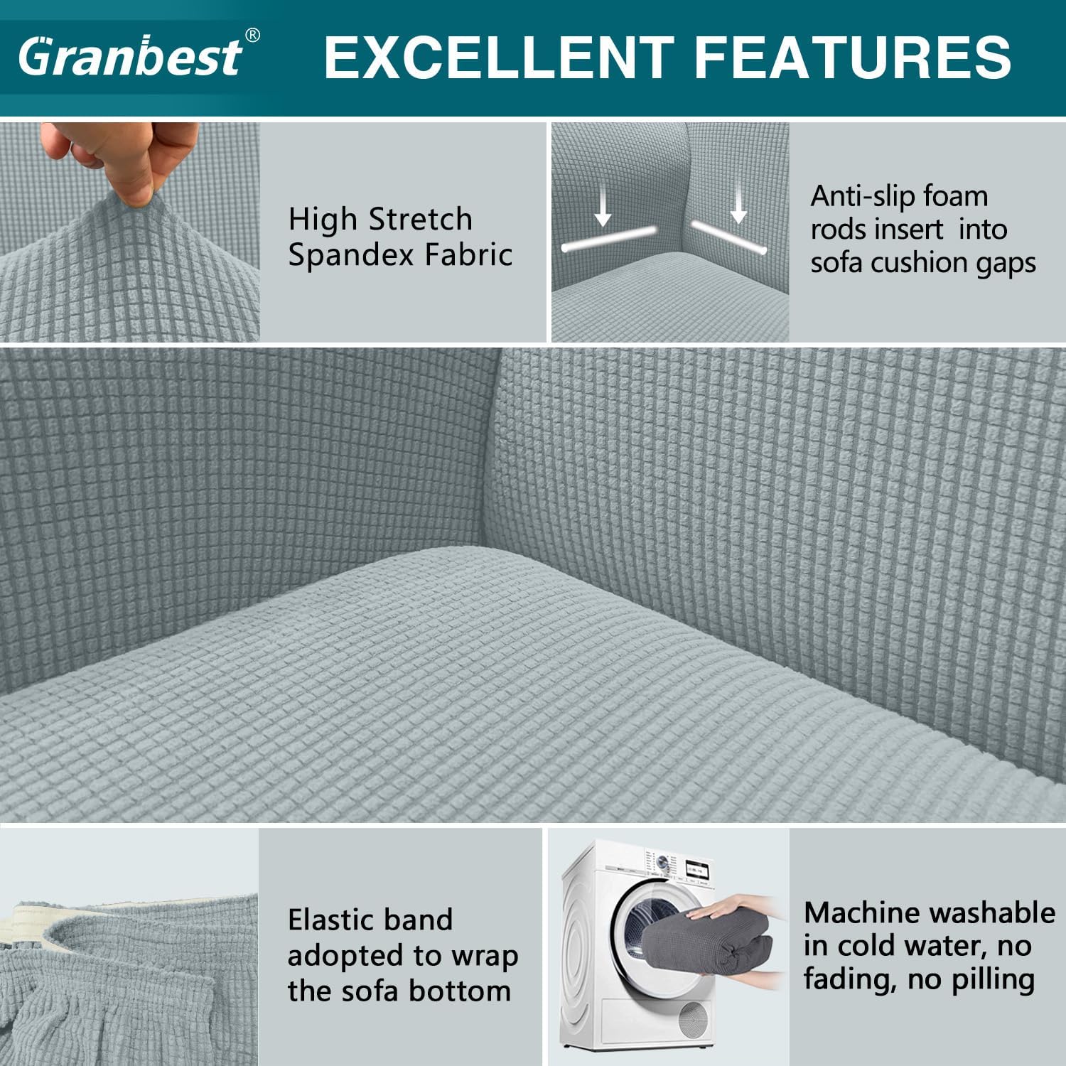 Granbest - housse canapé jacquard 2 places - gris - haute élasticité