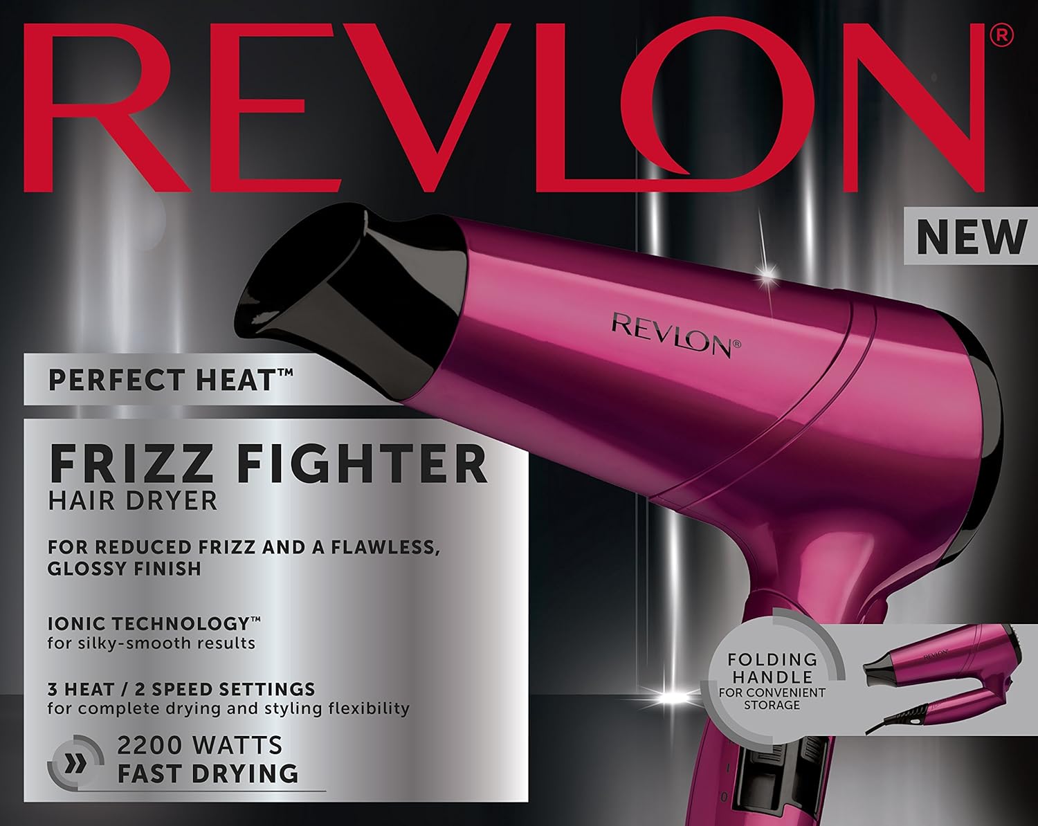 Revlon - sèche-cheveux Perfect Heat, 2200W, manche pliable, Frizz Fighter - RVDR5229