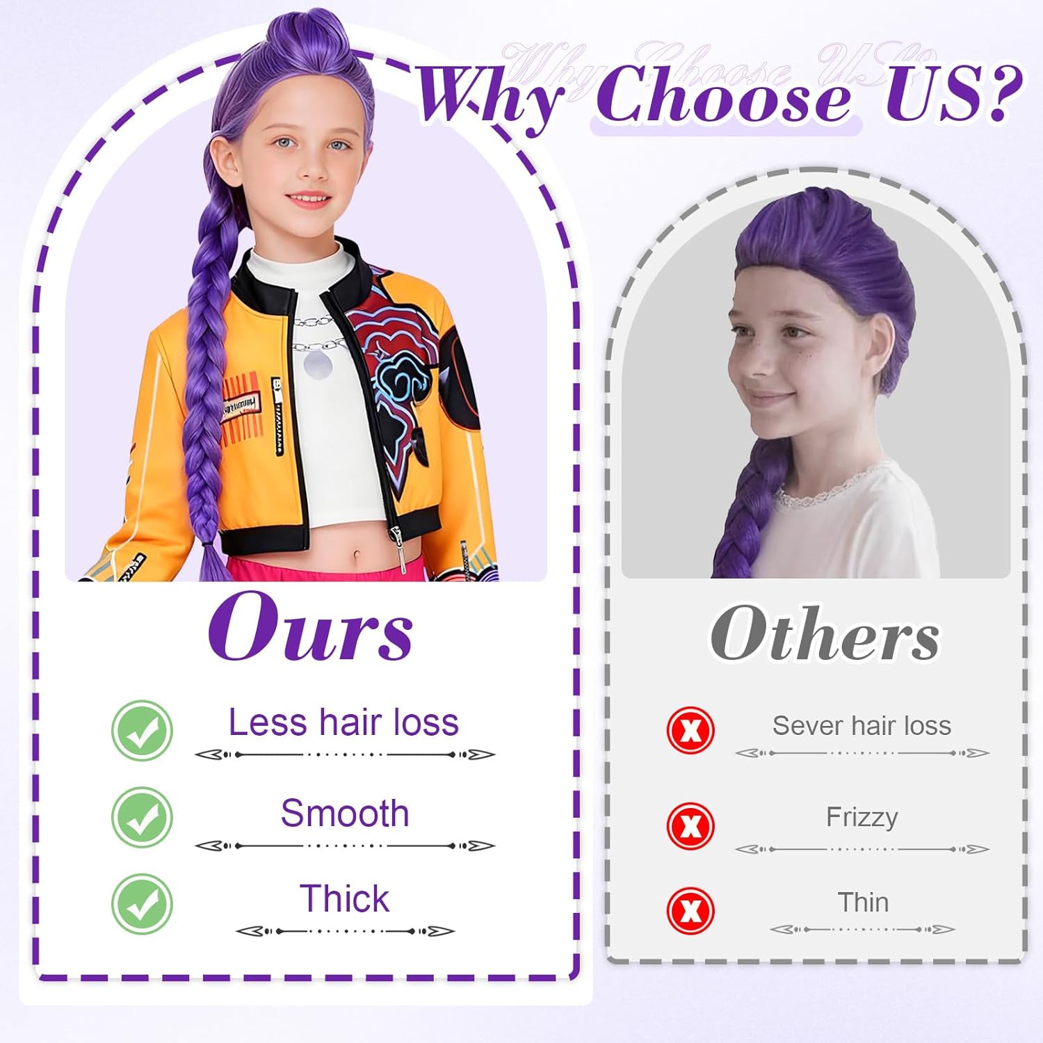 Perruque cosplay enfant tressée violette longue, réaliste, Halloween