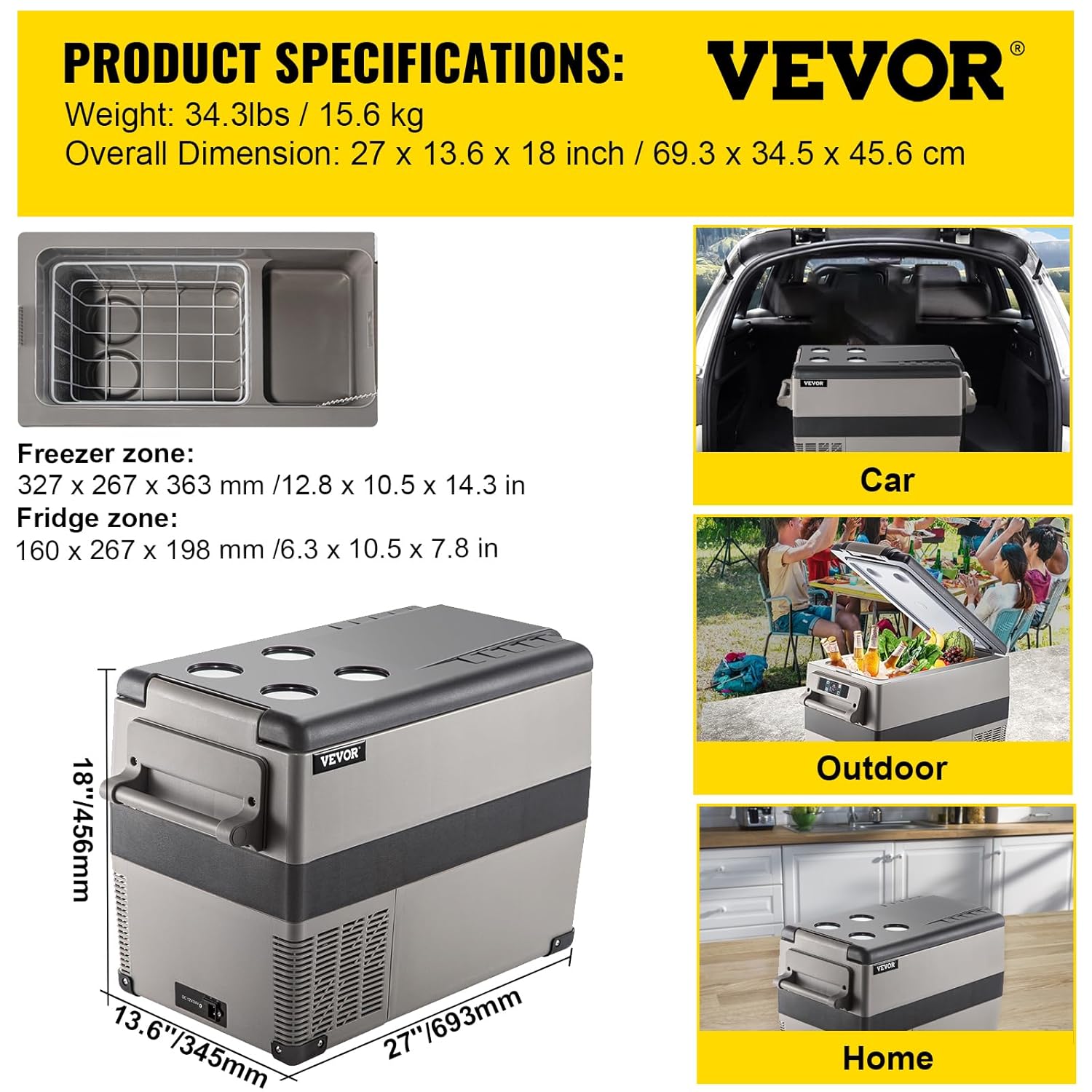 VEVOR - glacière électrique, 45L, 60W, portable, 69.3x34.5x45.6cm