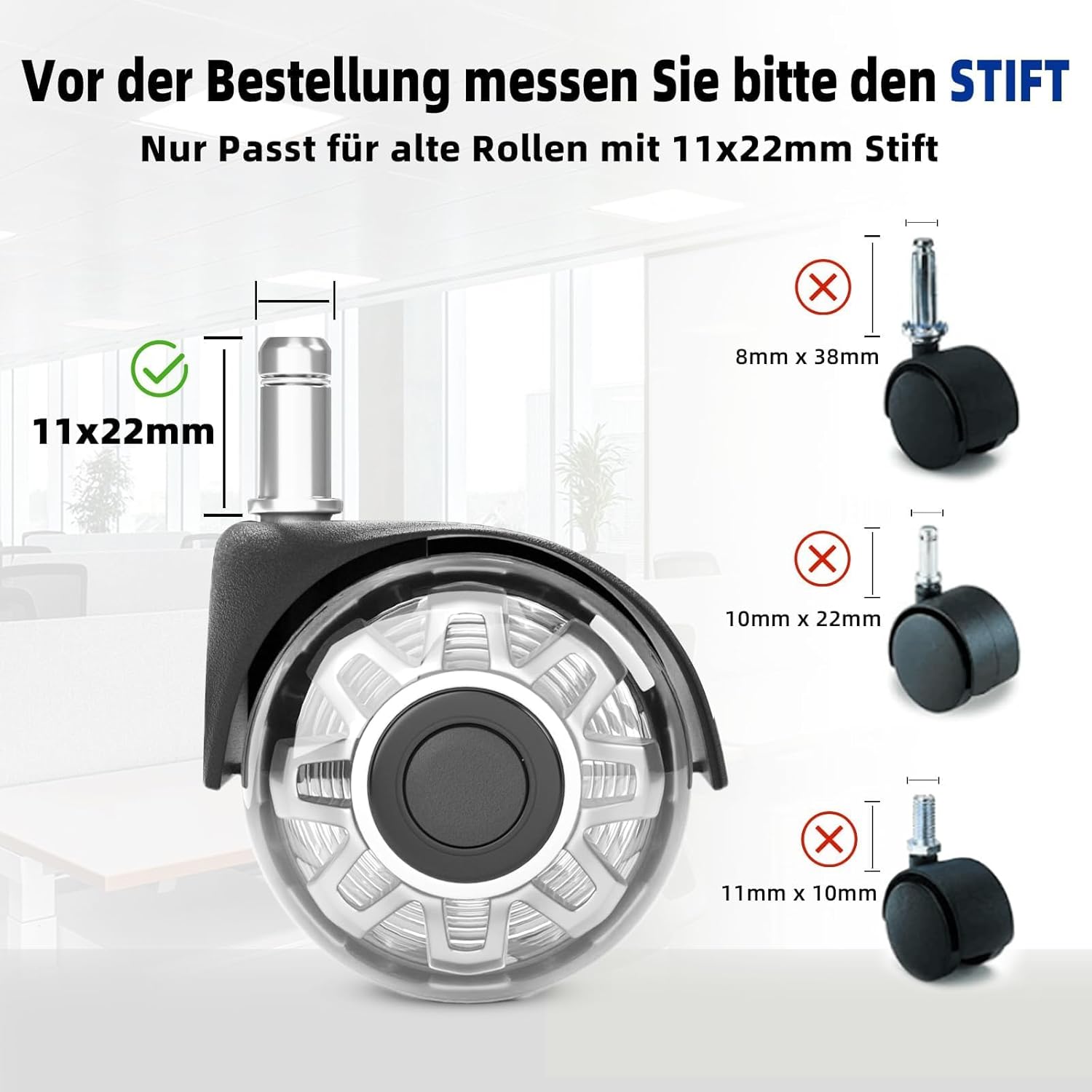 Sytopia - roulettes chaise bureau 11x22mm, 5pcs, silencieuses, tous sols