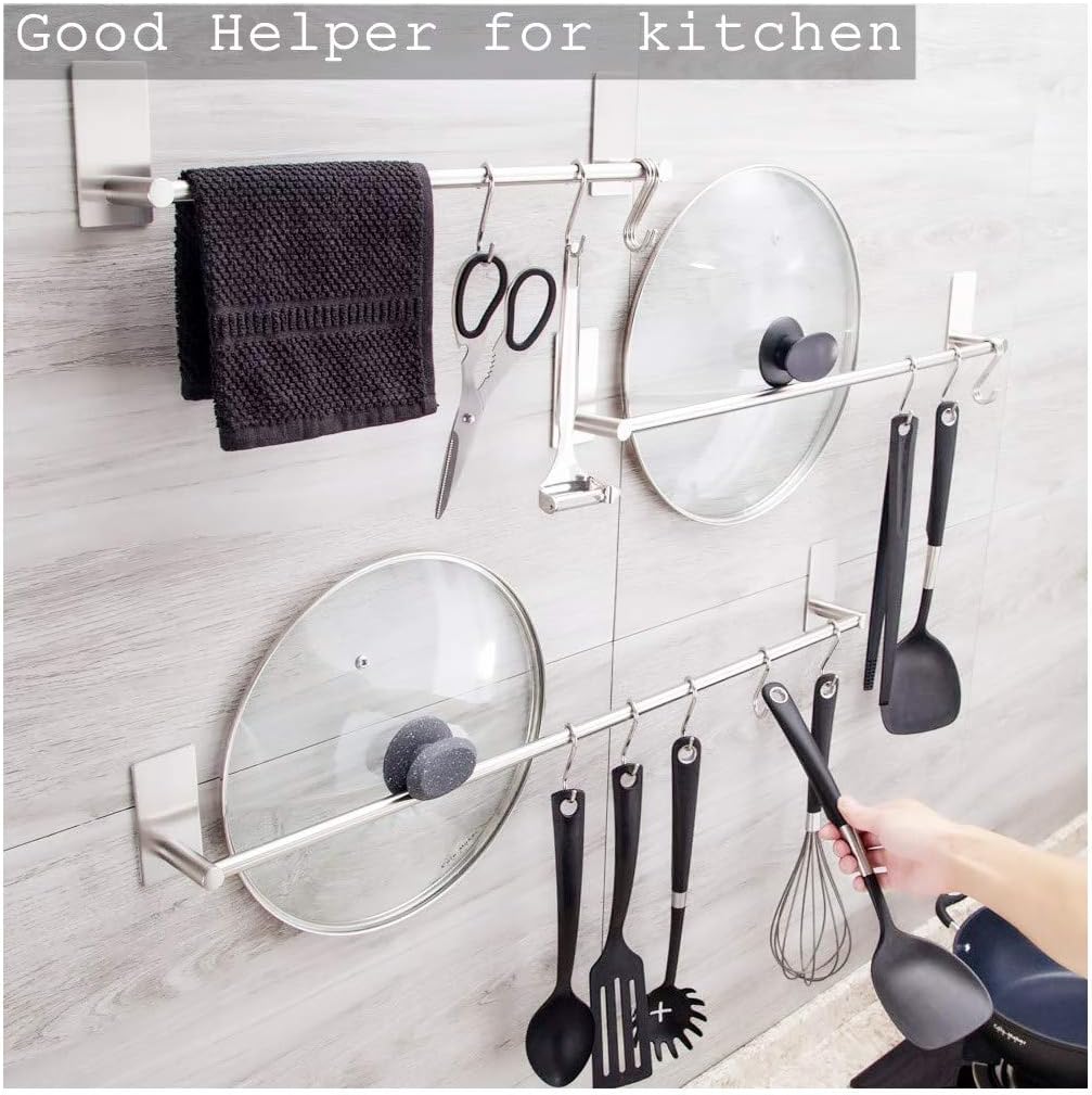 JS Porte-serviettes mural 30cm inox 304, auto-adhésif, sans perçage