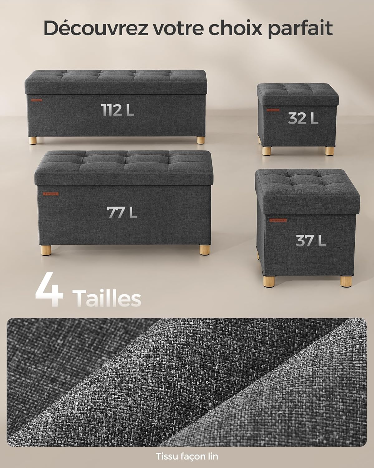 SONGMICS - Tabouret pliable 32x40x33,5 cm, rangement, 300 kg, LSF012G11