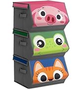 Veronly Lot de 3 boîtes de rangement empilables avec couvercle, caricature, boîtes de rangement pour jouets...