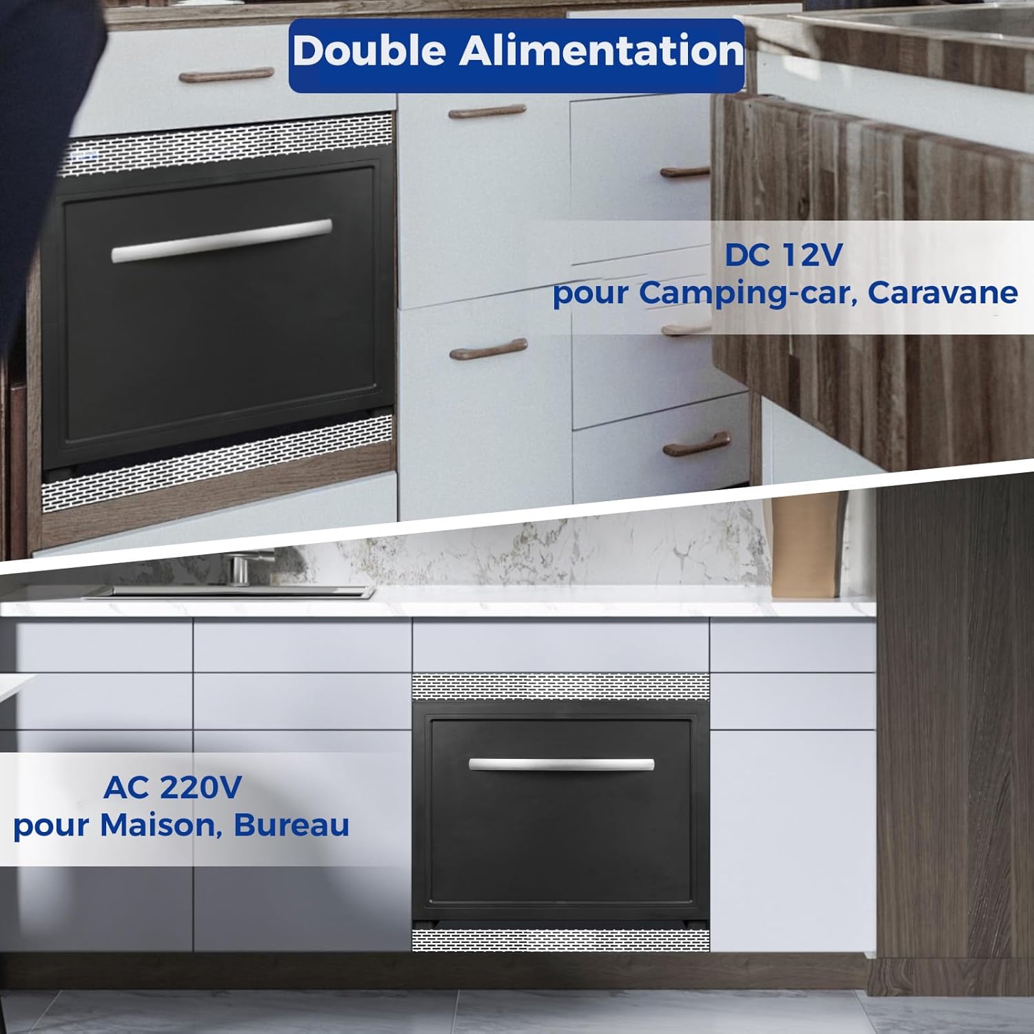 Smad - frigo tiroir camping car 45L - 55x50,8x42cm - 12V, 0-15°C, glacière tiroir