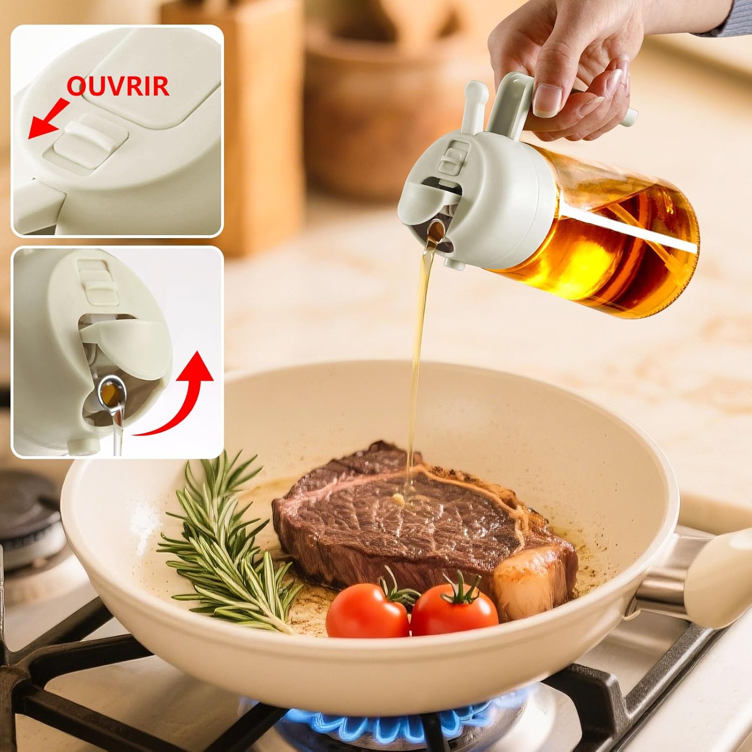 Vaporisateurs d'huile en verre 470ml 2en1 cuisine airfryer salad BBQ