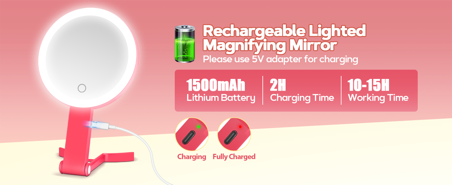 avec les spécifications affichées : « Batterie au lithium de 1500 mAh », « Temps de charge de 2 h » et « Temps de travail de 10 à 15 heures ». Dispose d'un port de chargement USB et d'un angle réglable.