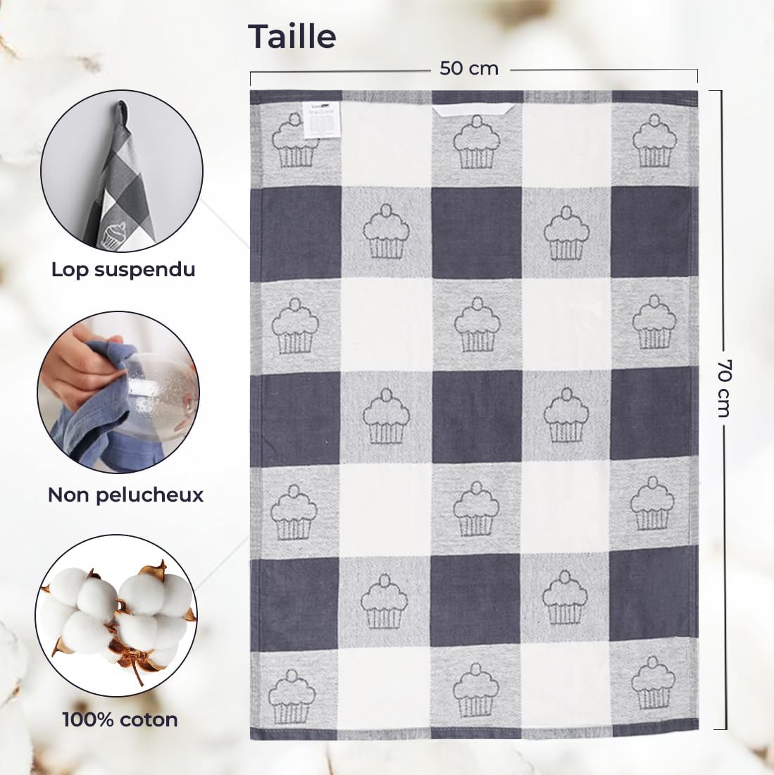 LivinEase – Torchon cuisine lot de 5 – 60x40 cm – coton absorbant, gris