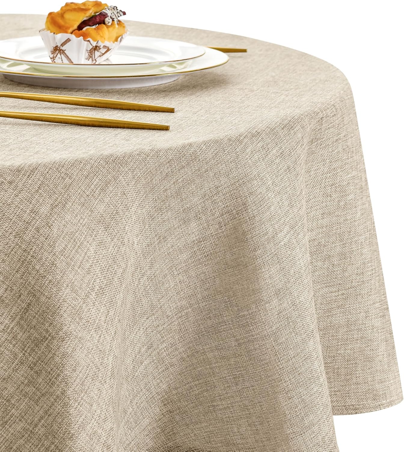 DWCN - nappe ronde lin effet - 140 cm - lavable, imperméable, beige