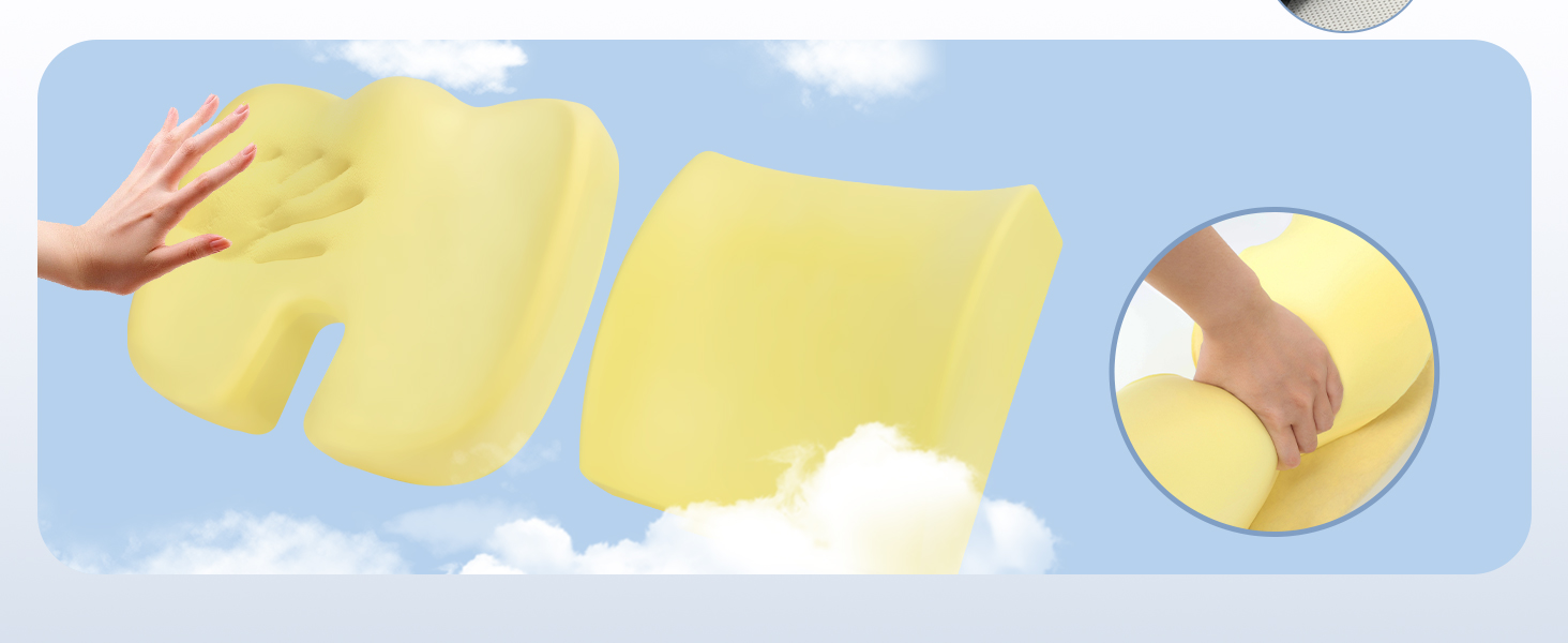 est présenté en trois vues : plié, déplié et un gros plan de la main montrant sa texture douce sur fond de ciel bleu