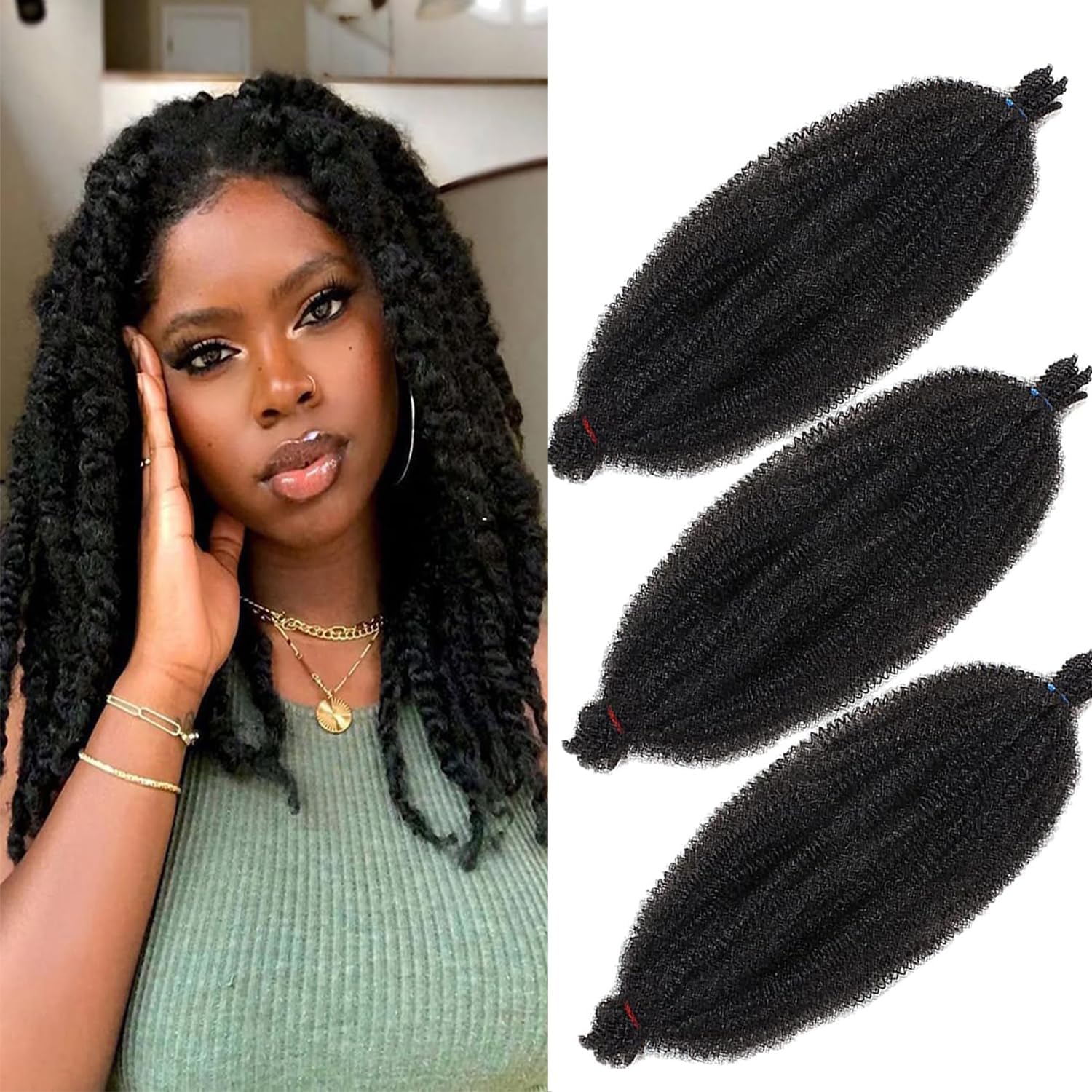 Xtrend - Soft Springy Afro Twist Hair - 8 pouces - extensions synthétiques pré-séparées, 3 packs, 1B
