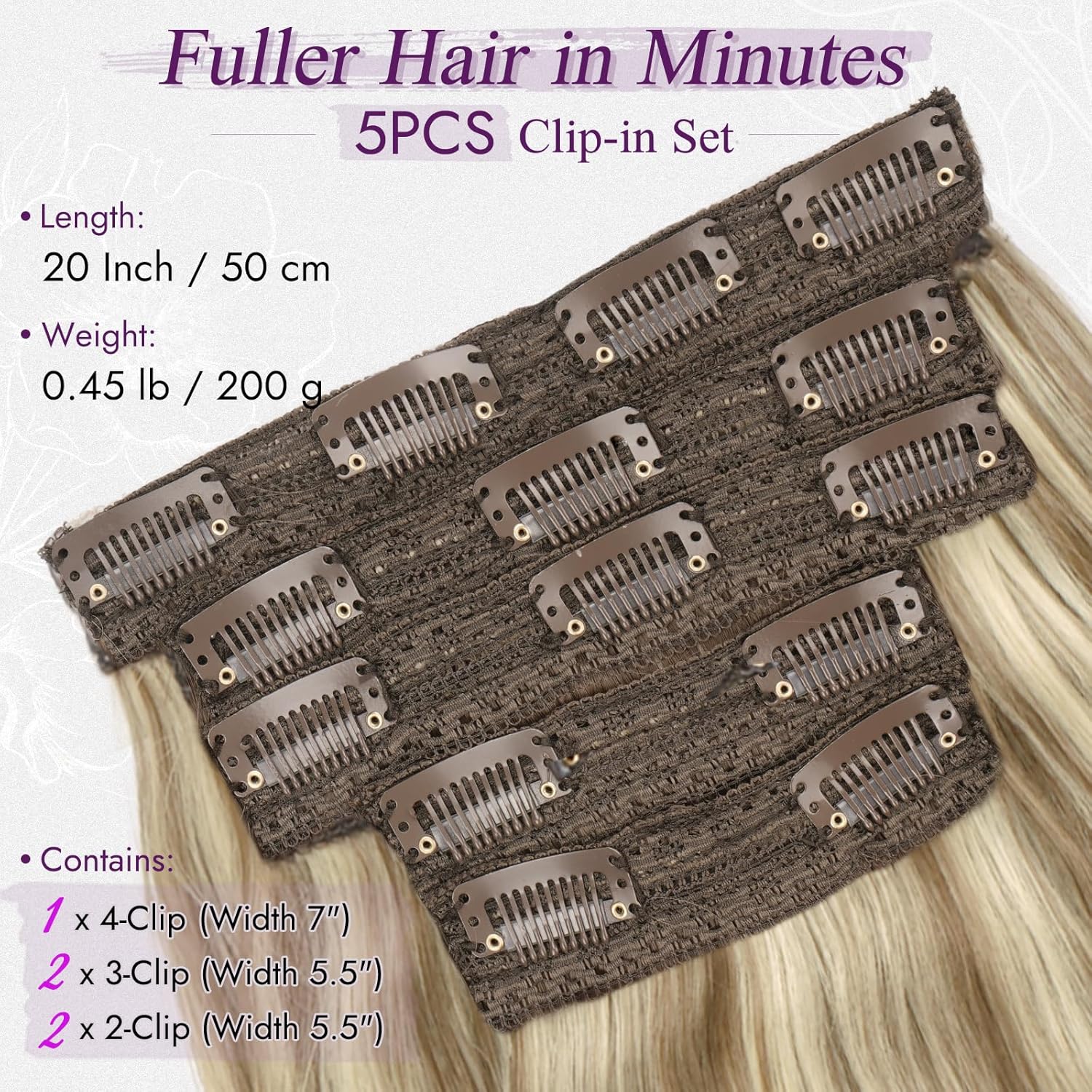 BARSDAR - Extensions à clips ondulées 50cm blond épais synthétique