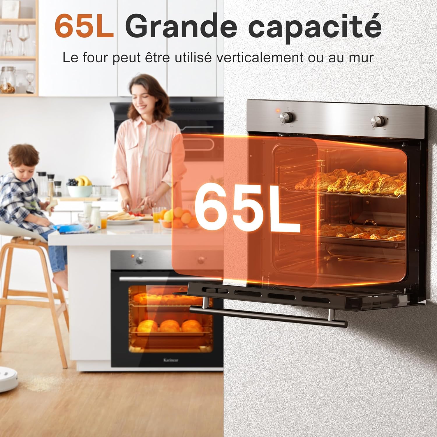 Karinear - Four électrique encastrable 60cm, 65L, 2200W, inox