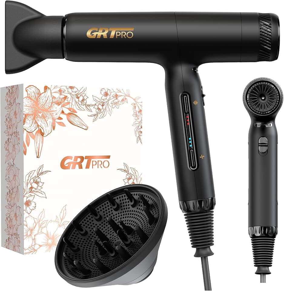 Sèche-cheveux professionnel - 2200W, ions négatifs, 4 températures, 3 vitesses, 320g, 100,000RPM