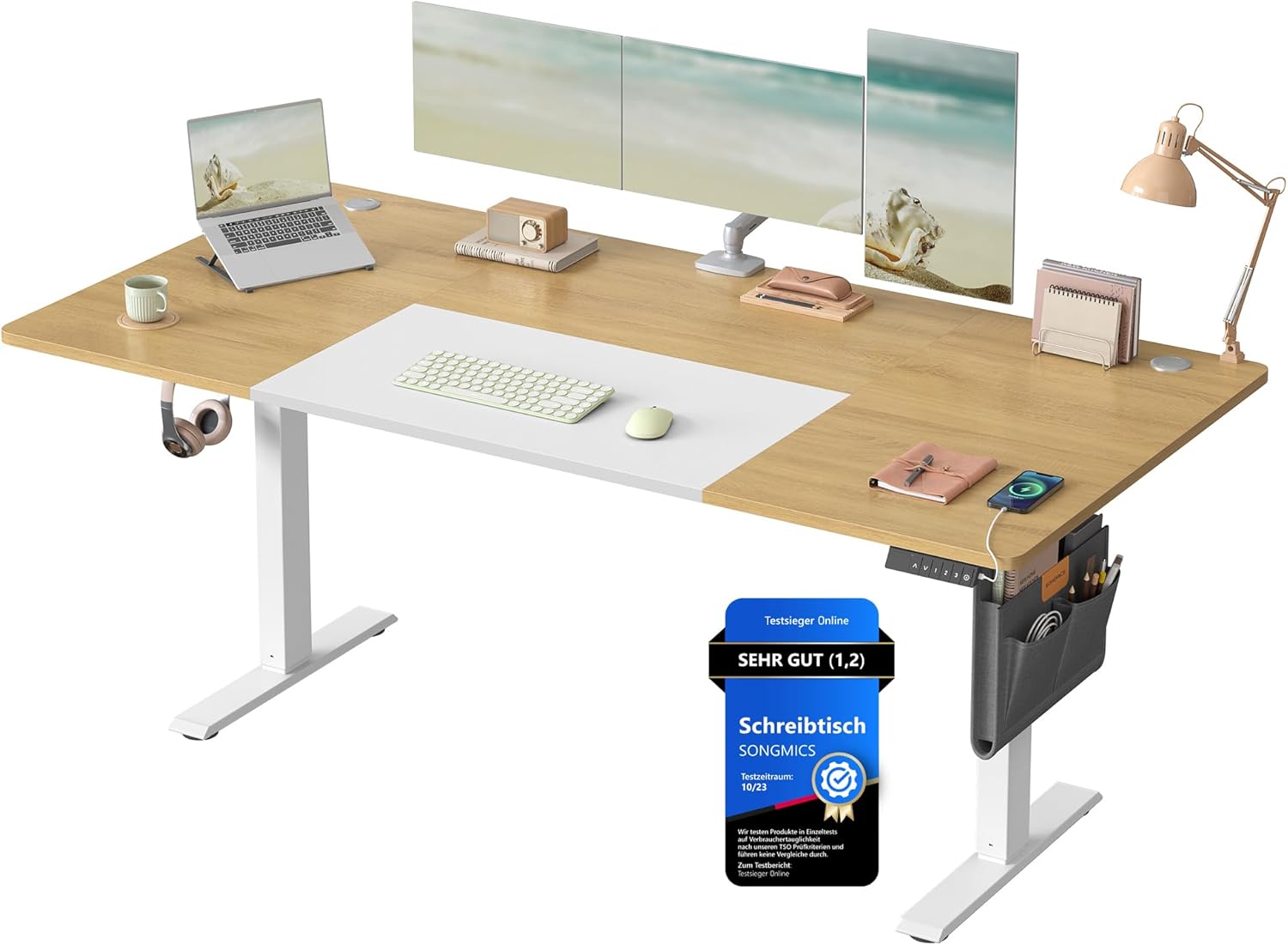 SONGMICS - bureau électrique assis-debout, 180x80cm, mémoire 4 hauteurs, port USB-C, LSD028YD02