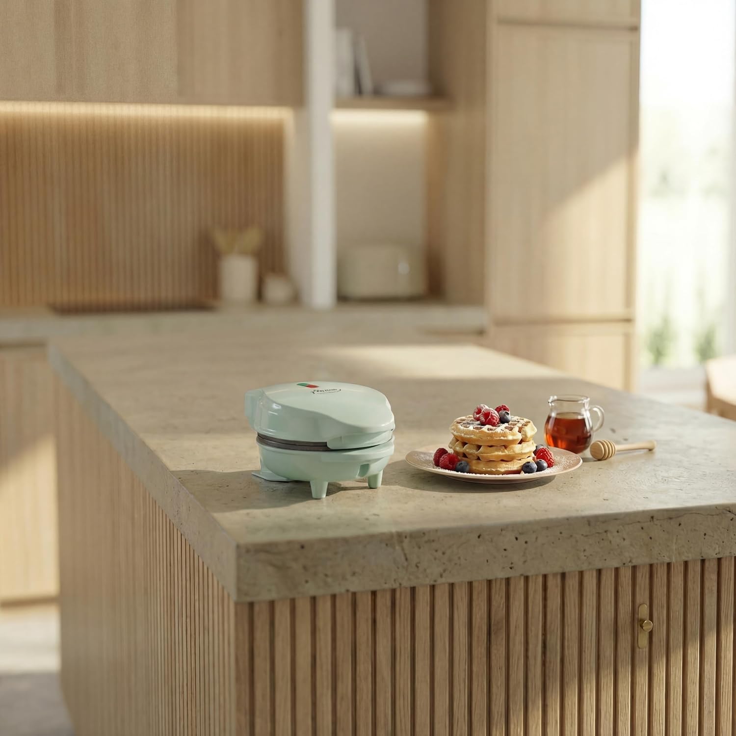 Bestron Mini gaufrier pour gaufres classiques, Petit gaufrier avec revêtement anti-adhésif, pour les anniversaires d'enfants, les fêtes de famille, Pâques ou Noël, Design: rétro, Couleur: menthe