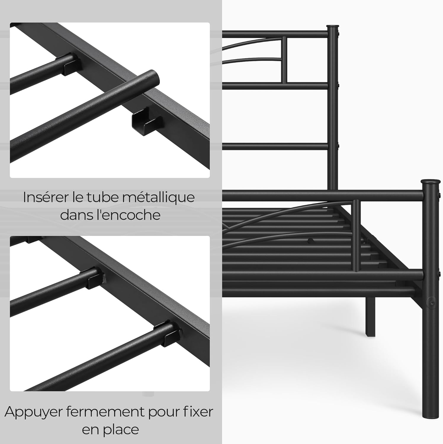 Yaheetech - Lit métal simple - 140x200cm - montage facile, gain de place