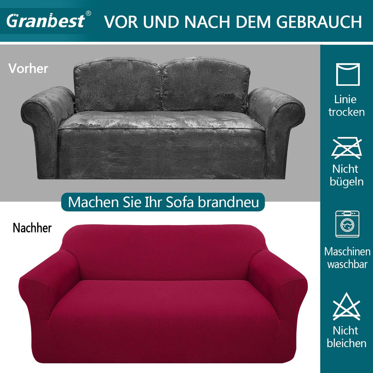 Granbest - housse canapé jacquard extensible 2 places - protection animaux