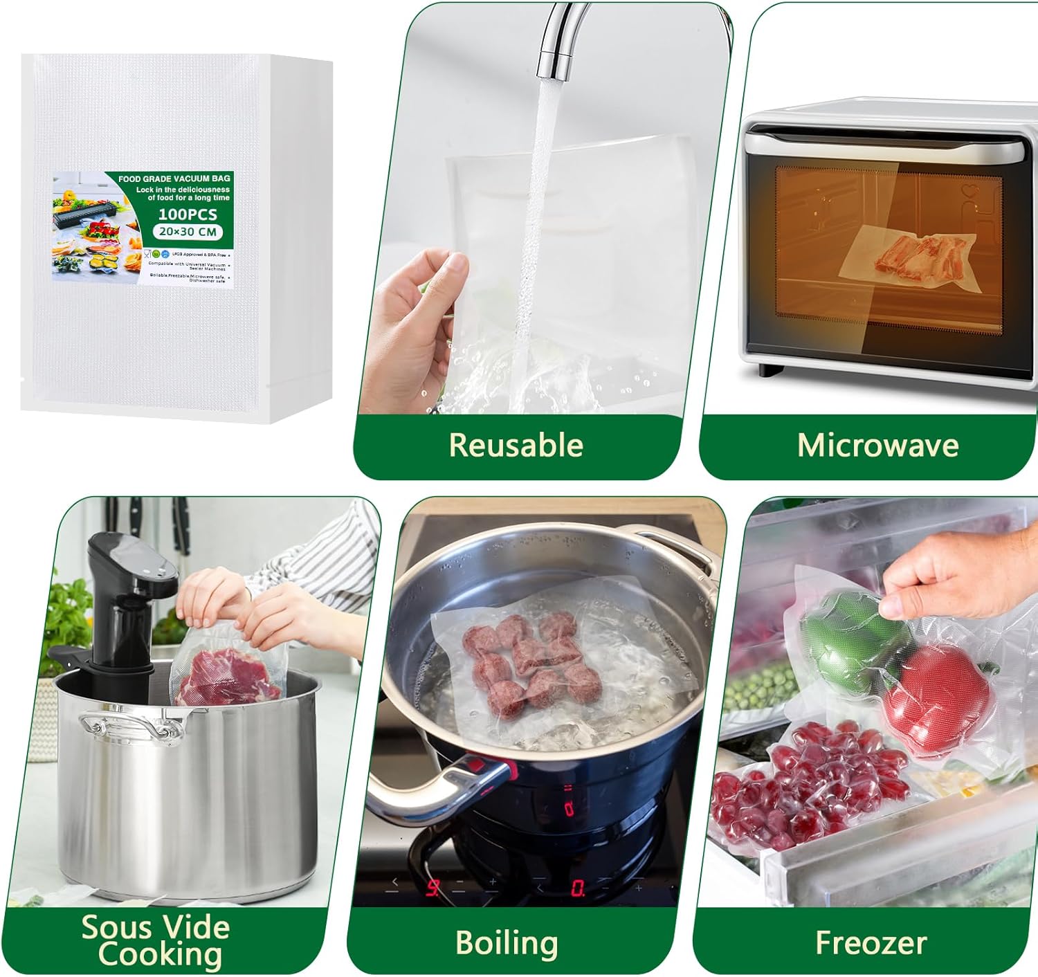 Vinabo - sacs gaufrés - 20x30 cm - 100 sachets sous vide, cuisson