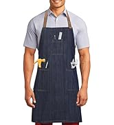 Tablier en Denim Coton pour Hommes Femmes, Tablier de Chef Professionnel avec Grandes Poches pour...
