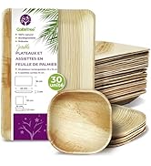 30 plateaux jetables en feuille de palmier, 25 plateaux rectangulaires 23 x 16 cm et 5 assiettes ...