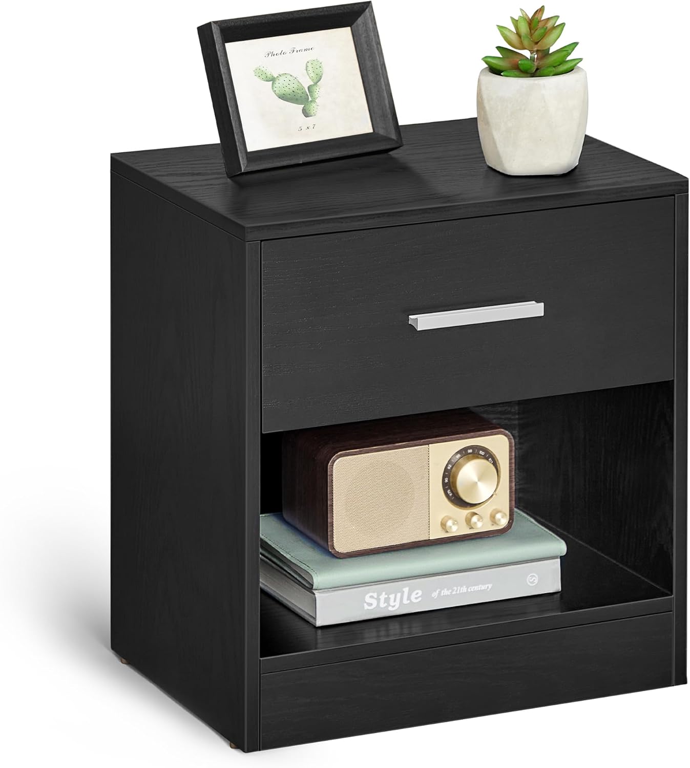 VASAGLE - Table de nuit LET619T56 -  dimensions compactes - tiroir, poignée, compartiment ouvert, noir classique