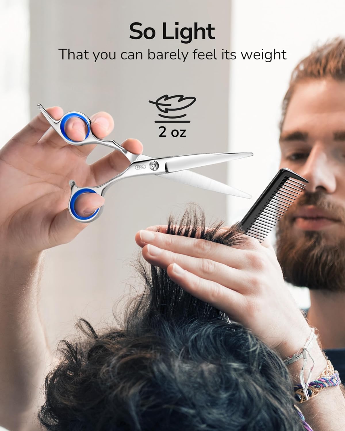 ULG - ciseaux professionnels 16,5 cm, lames rasoir, acier inox