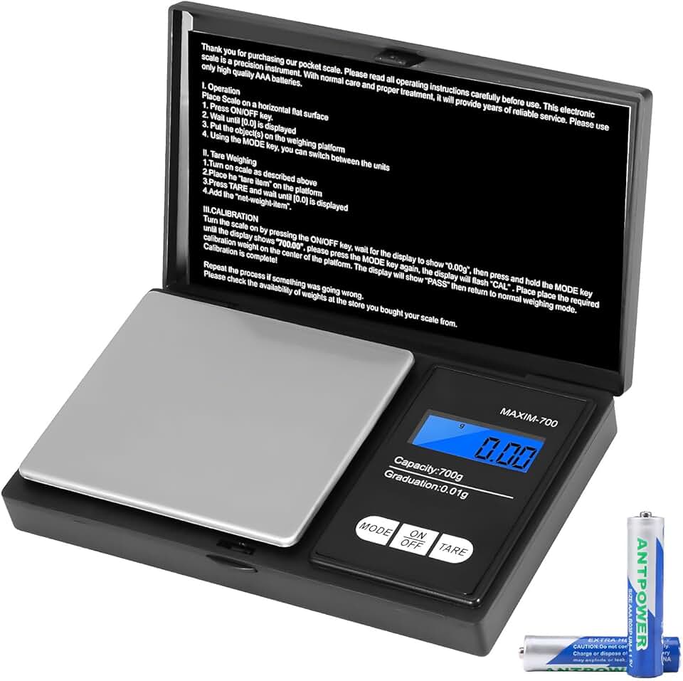 Vinabo - Balance précision 700g/0,01g - tare, multifonction, cuisine, bijoux, noire