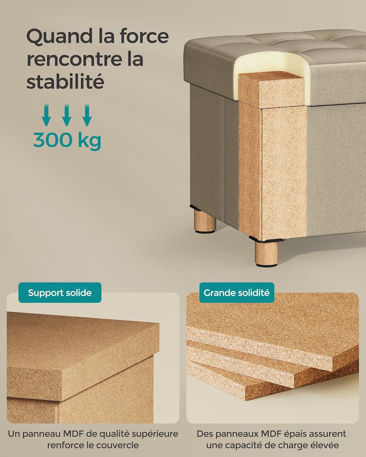 SONGMICS - Tabouret pliable, 38x38x40 cm, repose-pieds, rangement, 300kg - LSF014K11