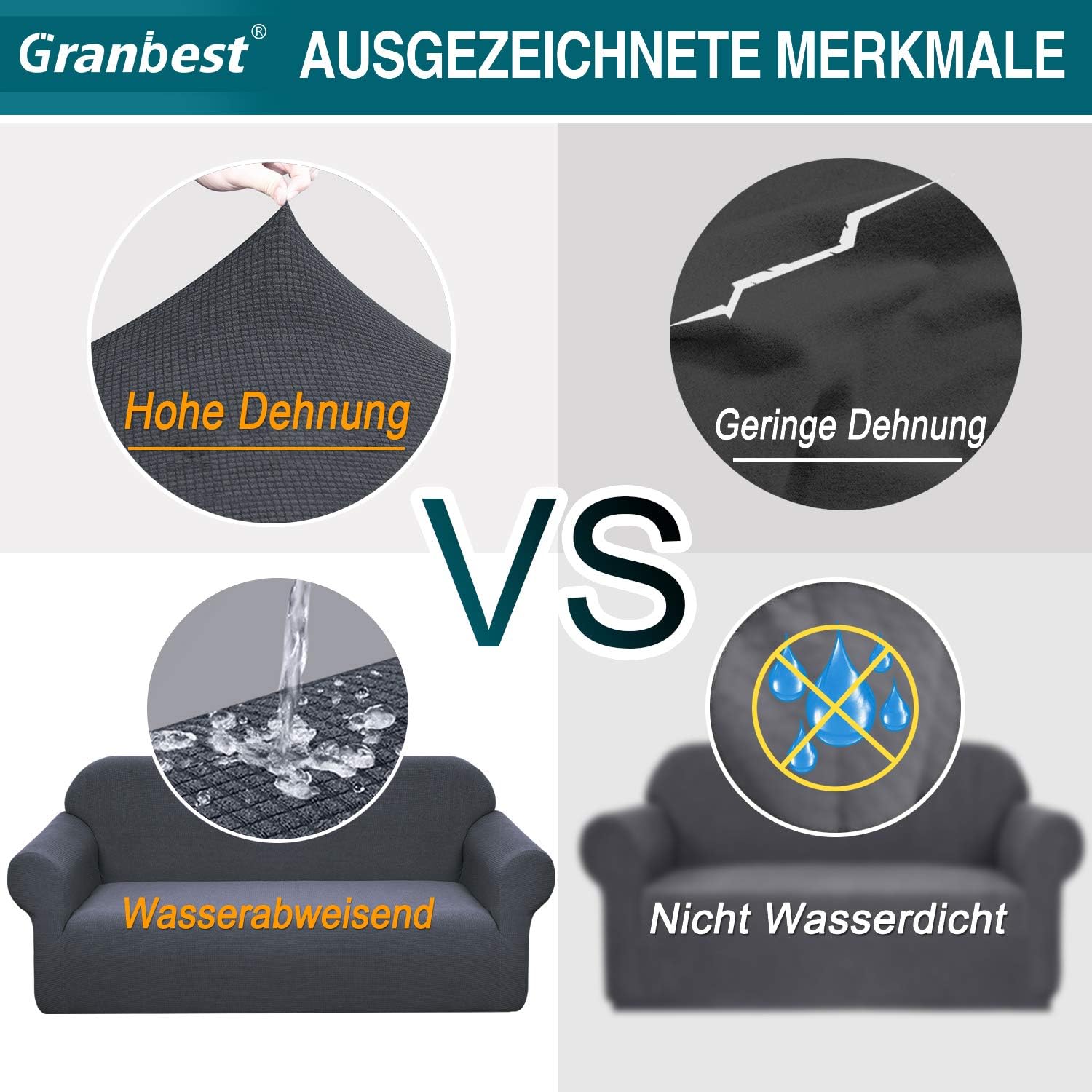 Granbest - housse canapé série Stretch - 4 places - spandex imperméable antidérapant