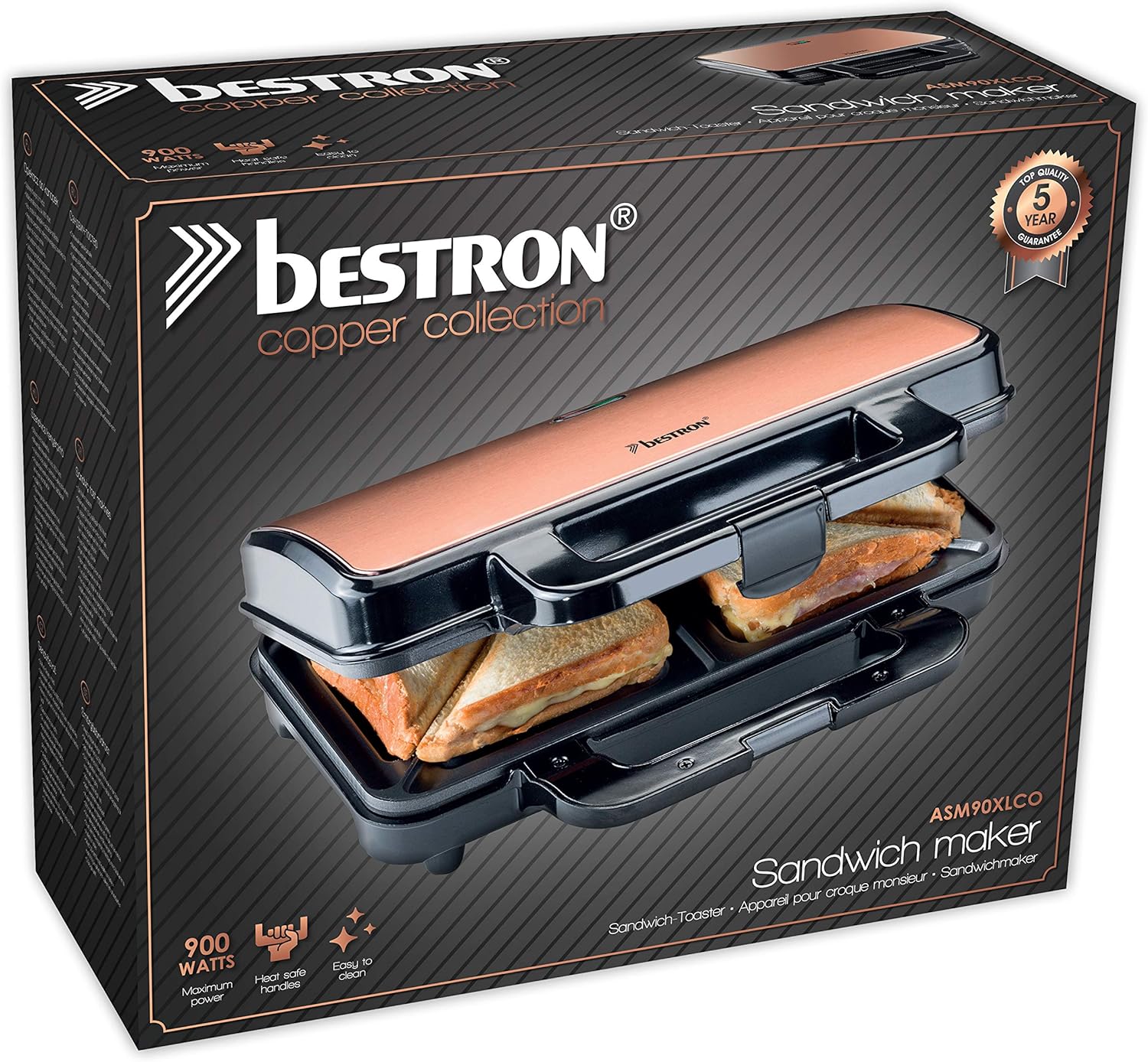 Bestron - Croque-monsieur Copper Collection - 2 sandwichs - antiadhésif, température automatique, indicateur