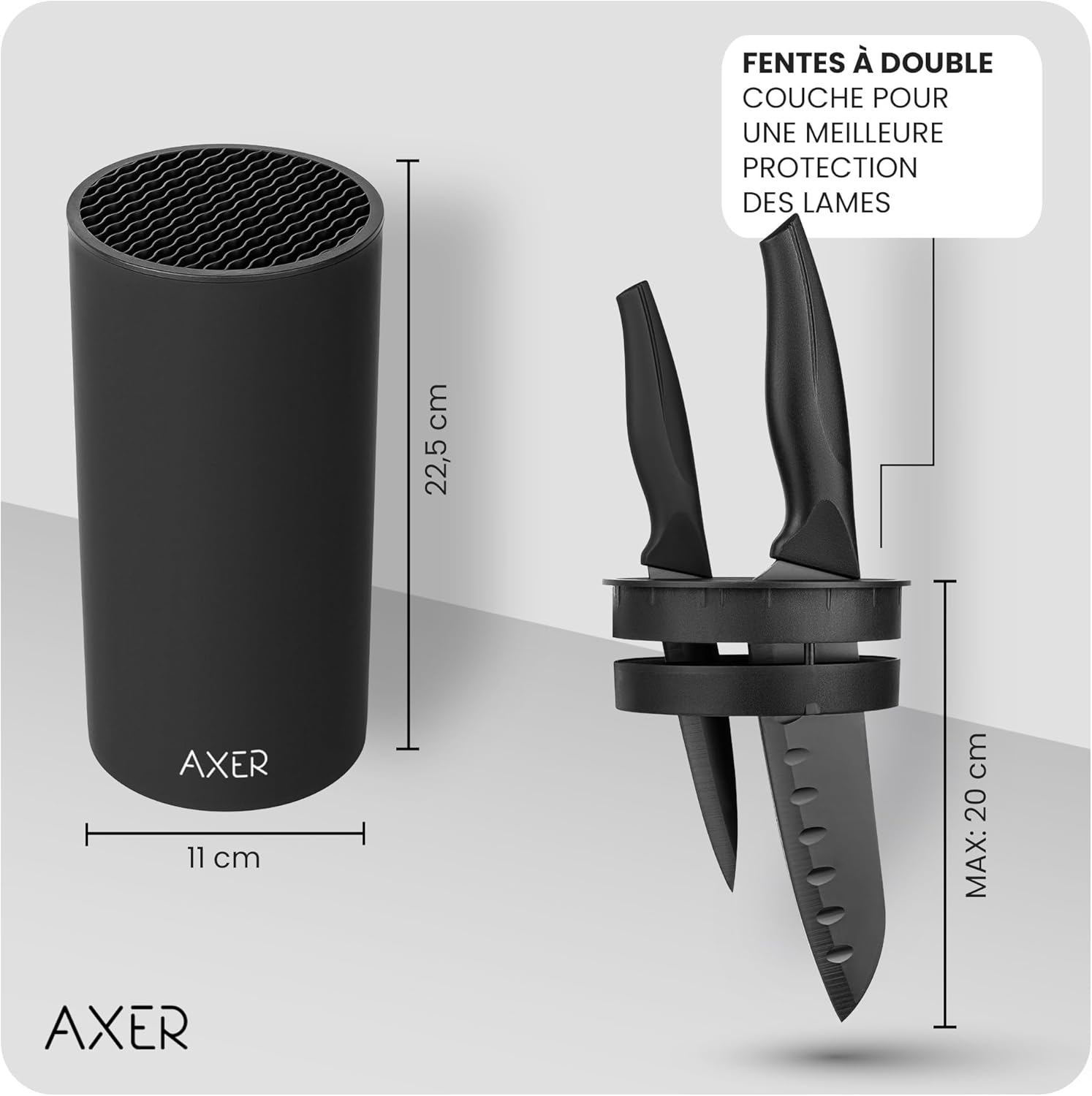 Porte couteaux cuisine vide noir - grand format - range plus de 8 couteaux