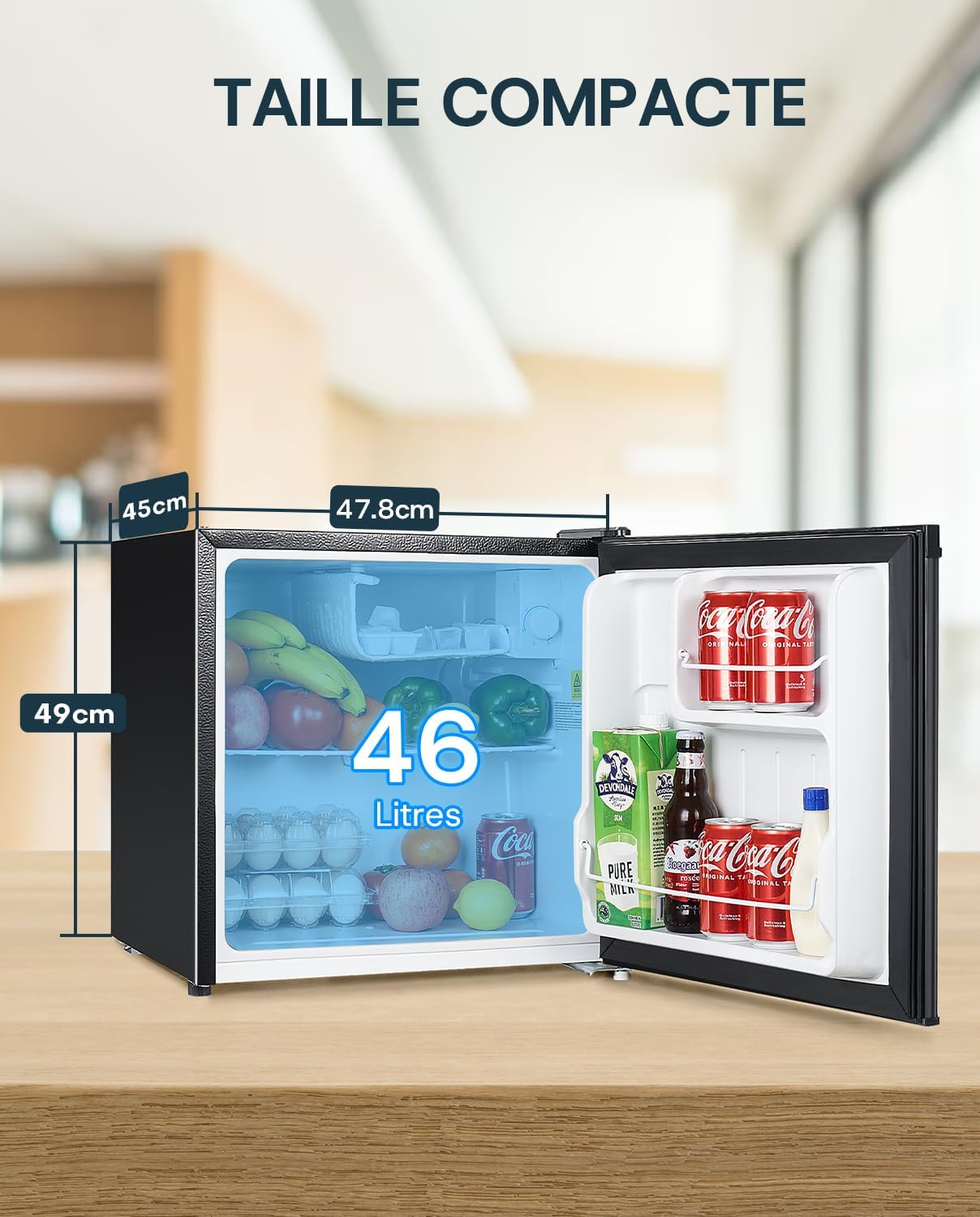 Upstreman - mini frigo 46L - congélateur, silencieux, porte réversible, FR17