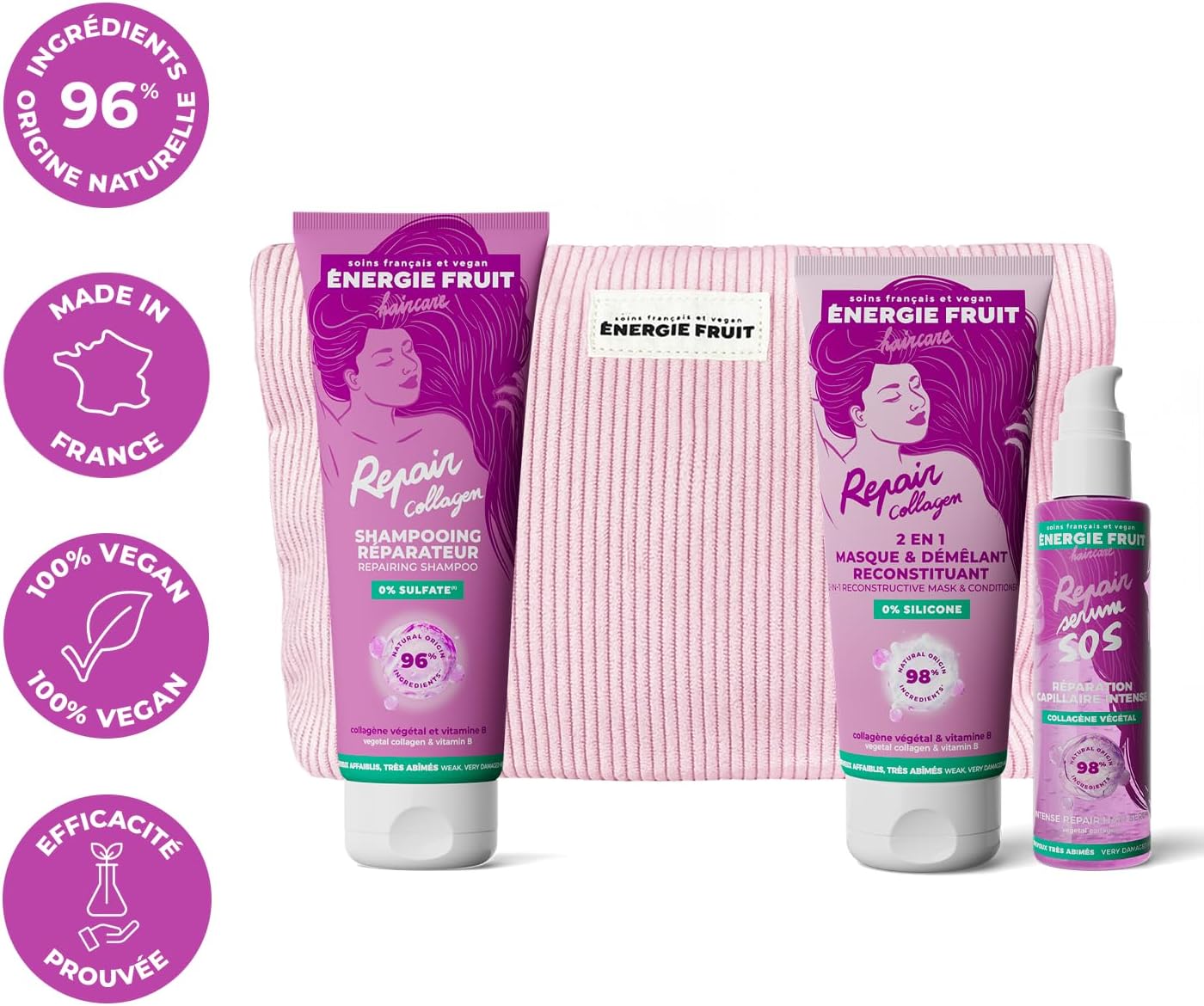 Energie Fruit - Routine capillaire collagène - Coffret soin complet cheveux abîmés