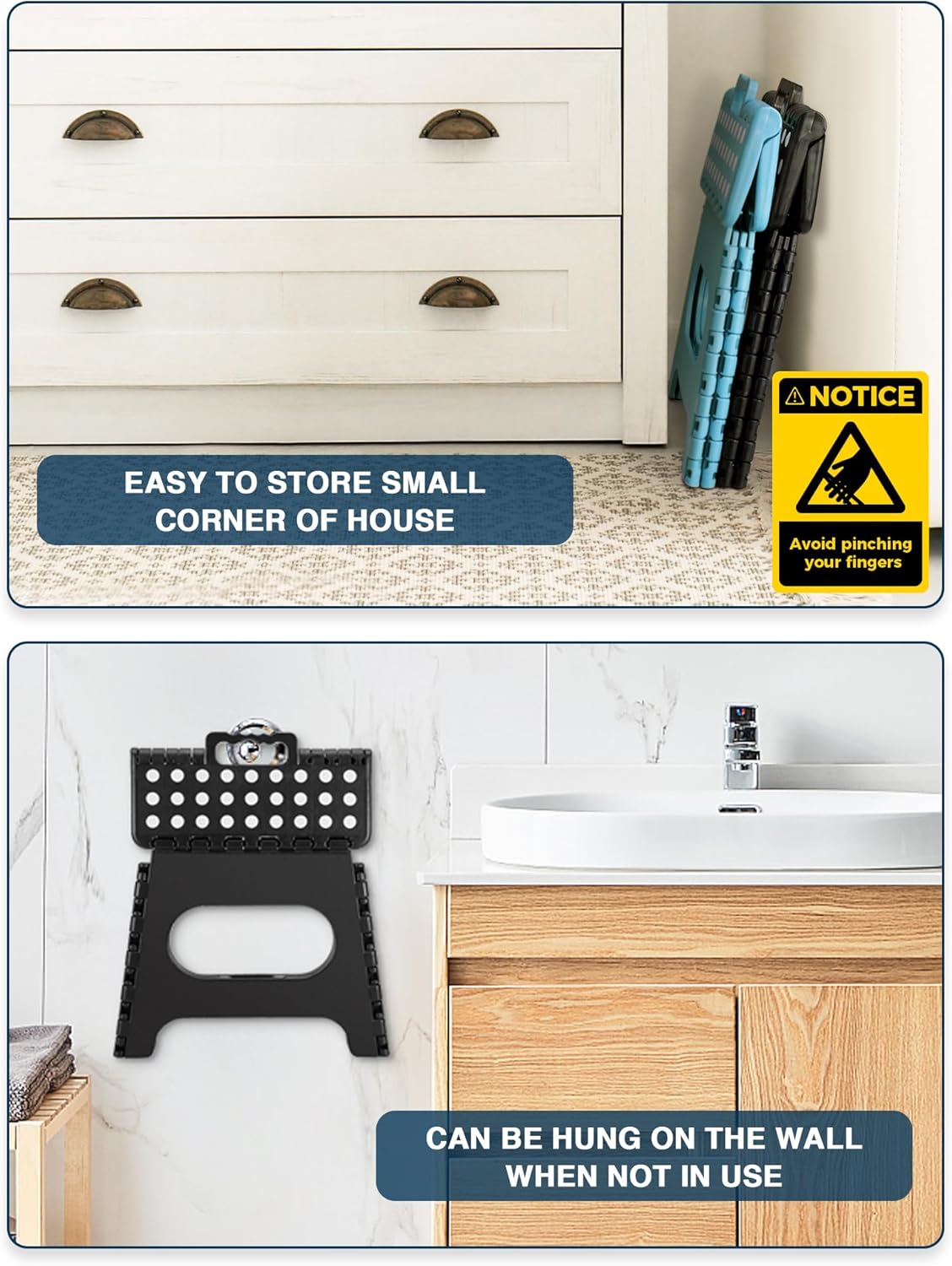 HOUSE DAY - Tabouret pliant 27 cm - 150kg, compact, léger, noir